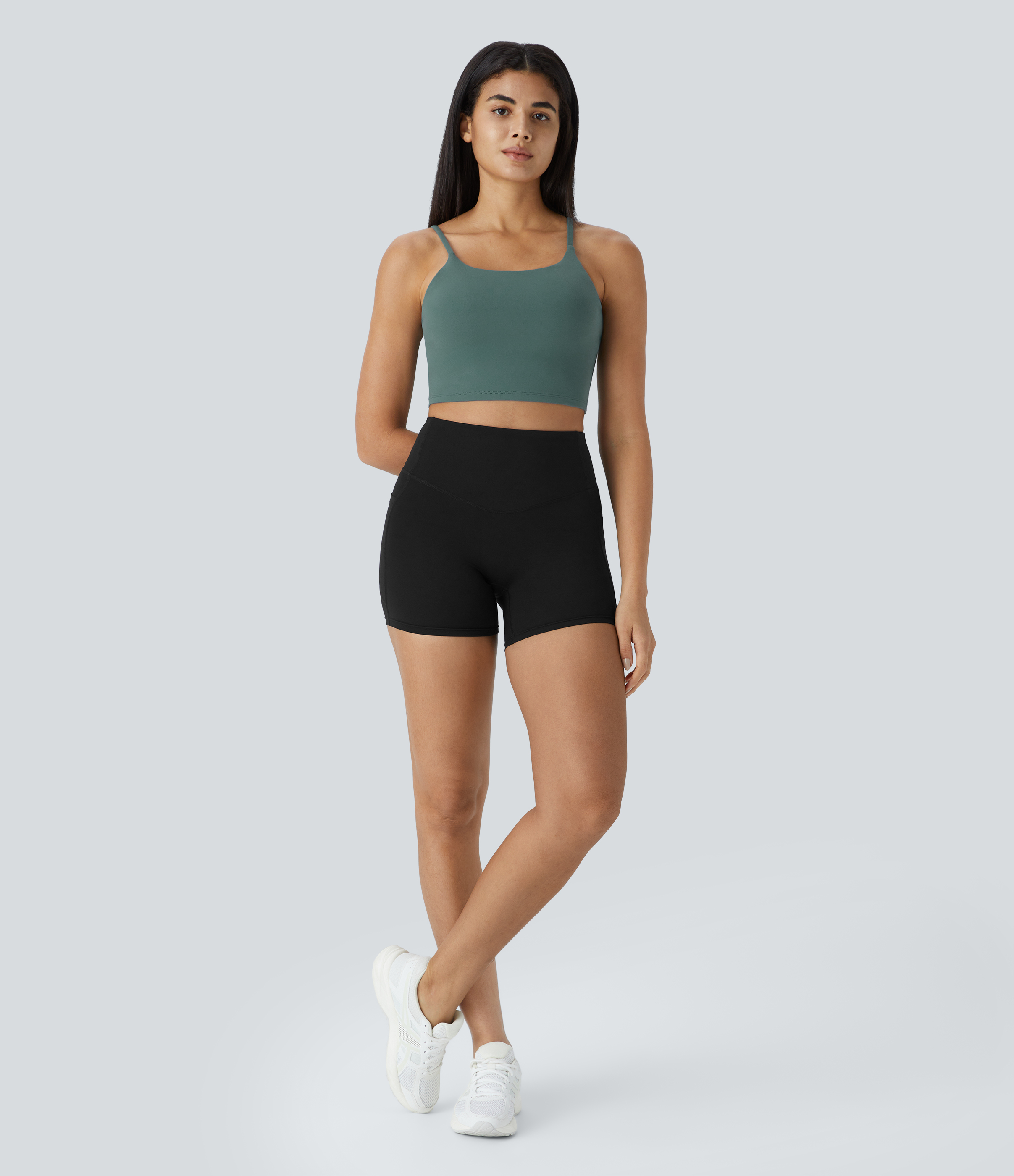 Halara Basic Padded Workout Cropped Tank Top Tank Top - Blue Spruce - L golf tops halter top tunic tops sleeveless tops backless top 