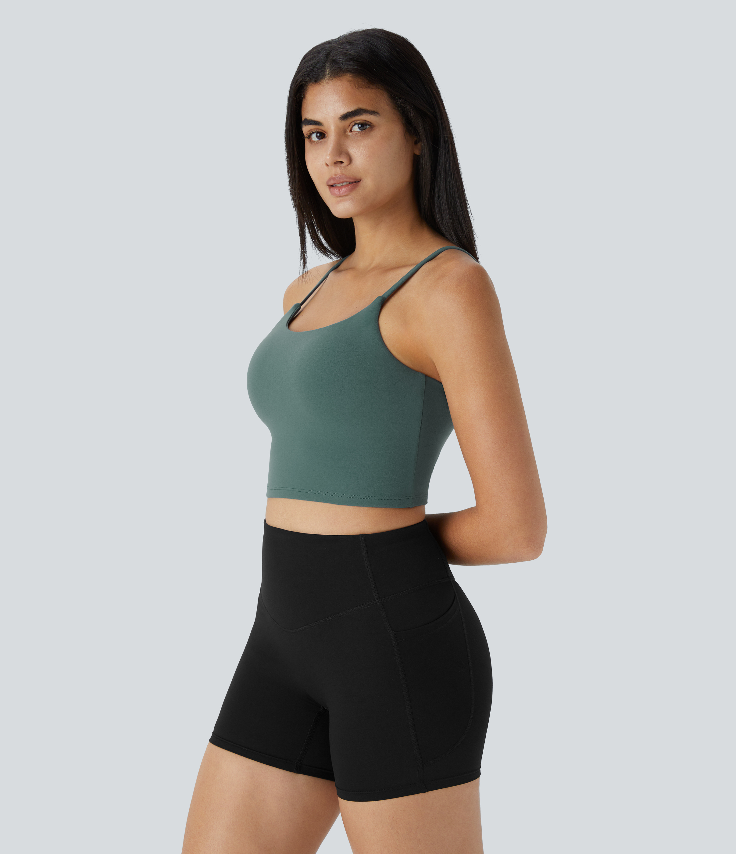 Halara Basic Padded Workout Cropped Tank Top Tank Top - Blue Spruce - L golf tops halter top tunic tops sleeveless tops backless top 