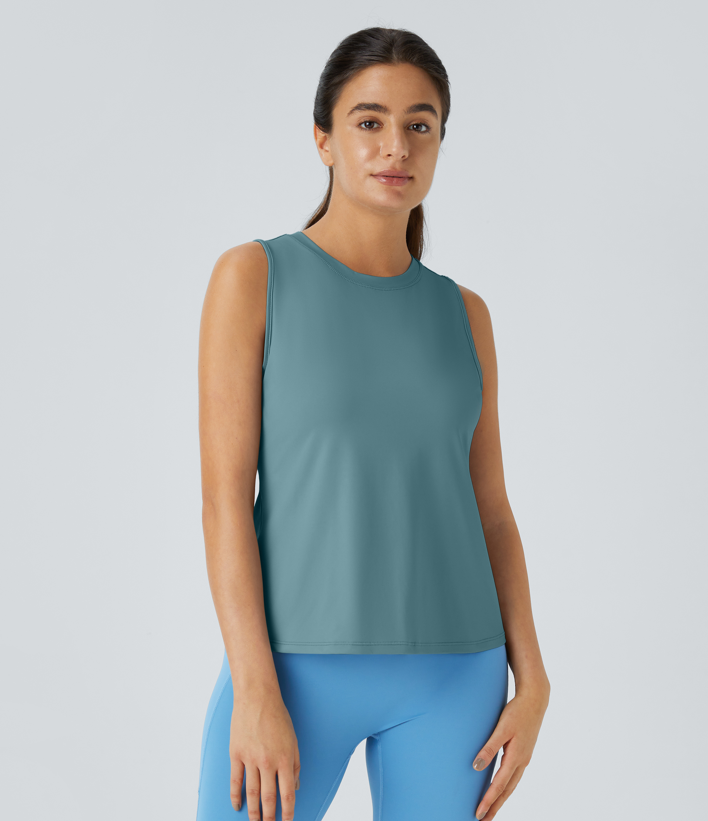 Halara Cut Out Crossover Hem Solid Yoga Tank Top Tank Top - Arctic - XS golf tops halter top tunic tops sleeveless tops backless top 