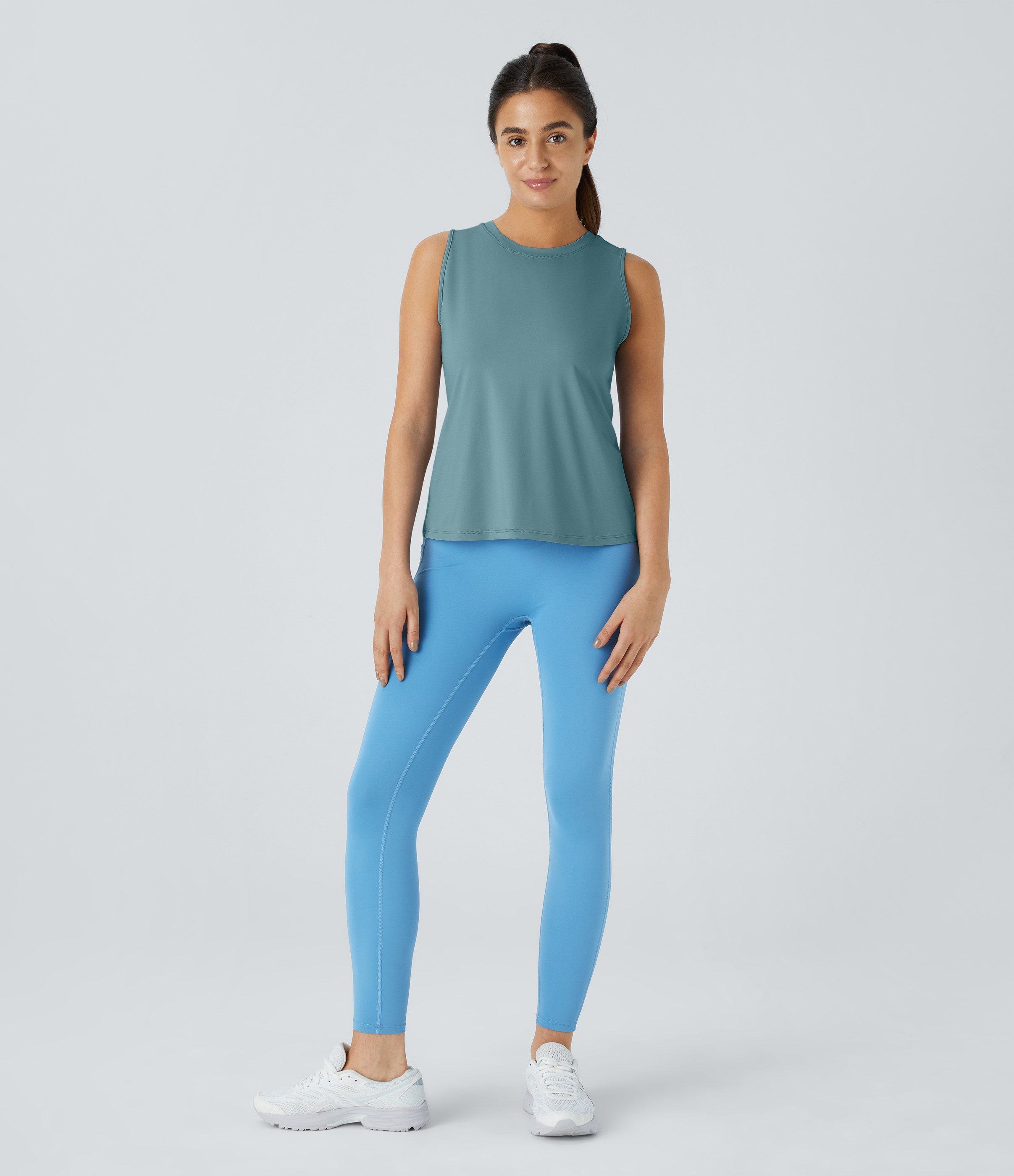 Halara Cut Out Crossover Hem Solid Yoga Tank Top Tank Top - Arctic - XS golf tops halter top tunic tops sleeveless tops backless top 