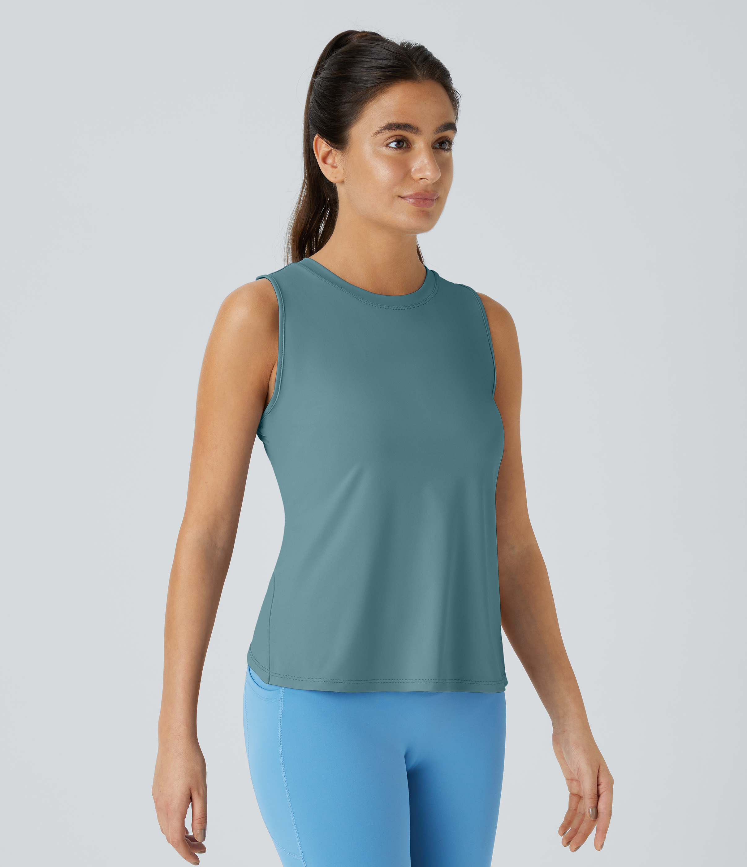 Halara Cut Out Crossover Hem Solid Yoga Tank Top Tank Top - Arctic - XS golf tops halter top tunic tops sleeveless tops backless top 