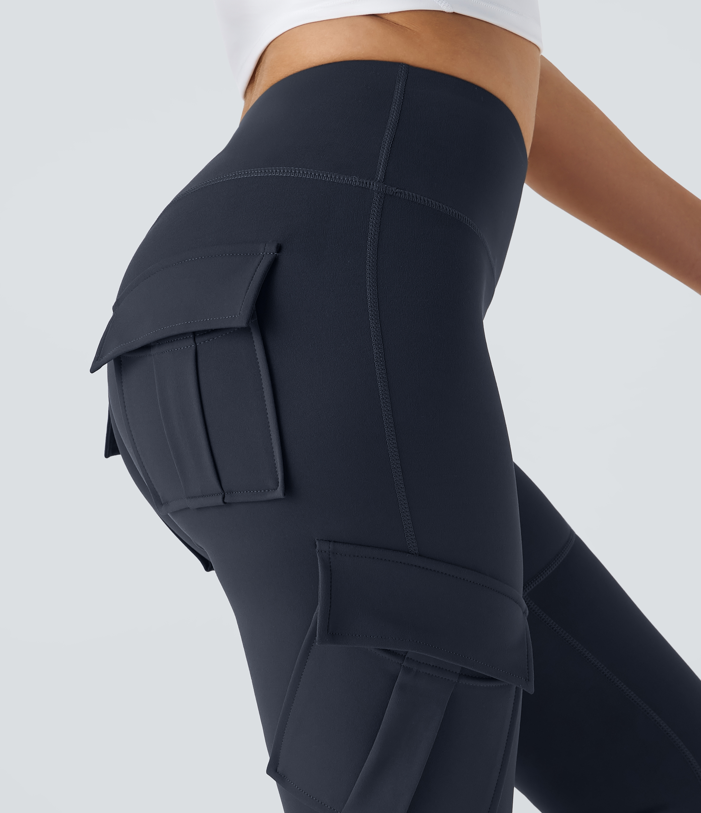 Halara High Waisted Cargo Pocket Skinny Yoga Leggings  - Midnight Blue - XL(full_length) gym leggings leggings with pockets 