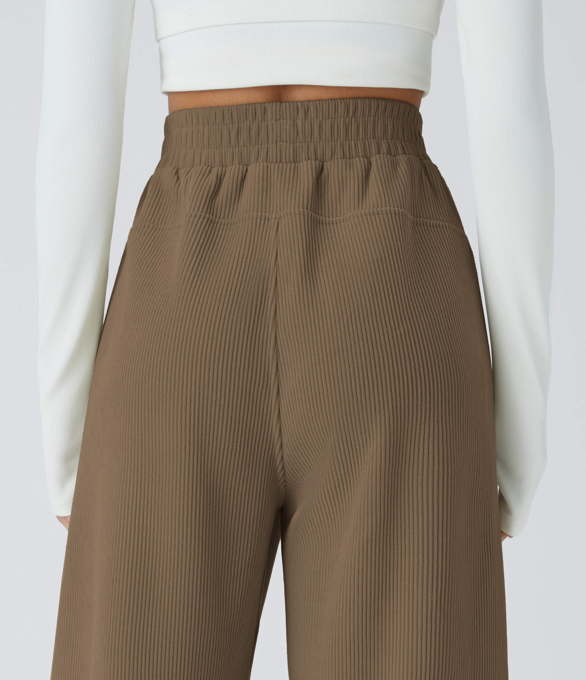 Halara High Waisted Side Pocket Straight Leg Mop Corduroy Casual Pants  - Chestnut Brown - S(regular) sweatpants jogger pants 
