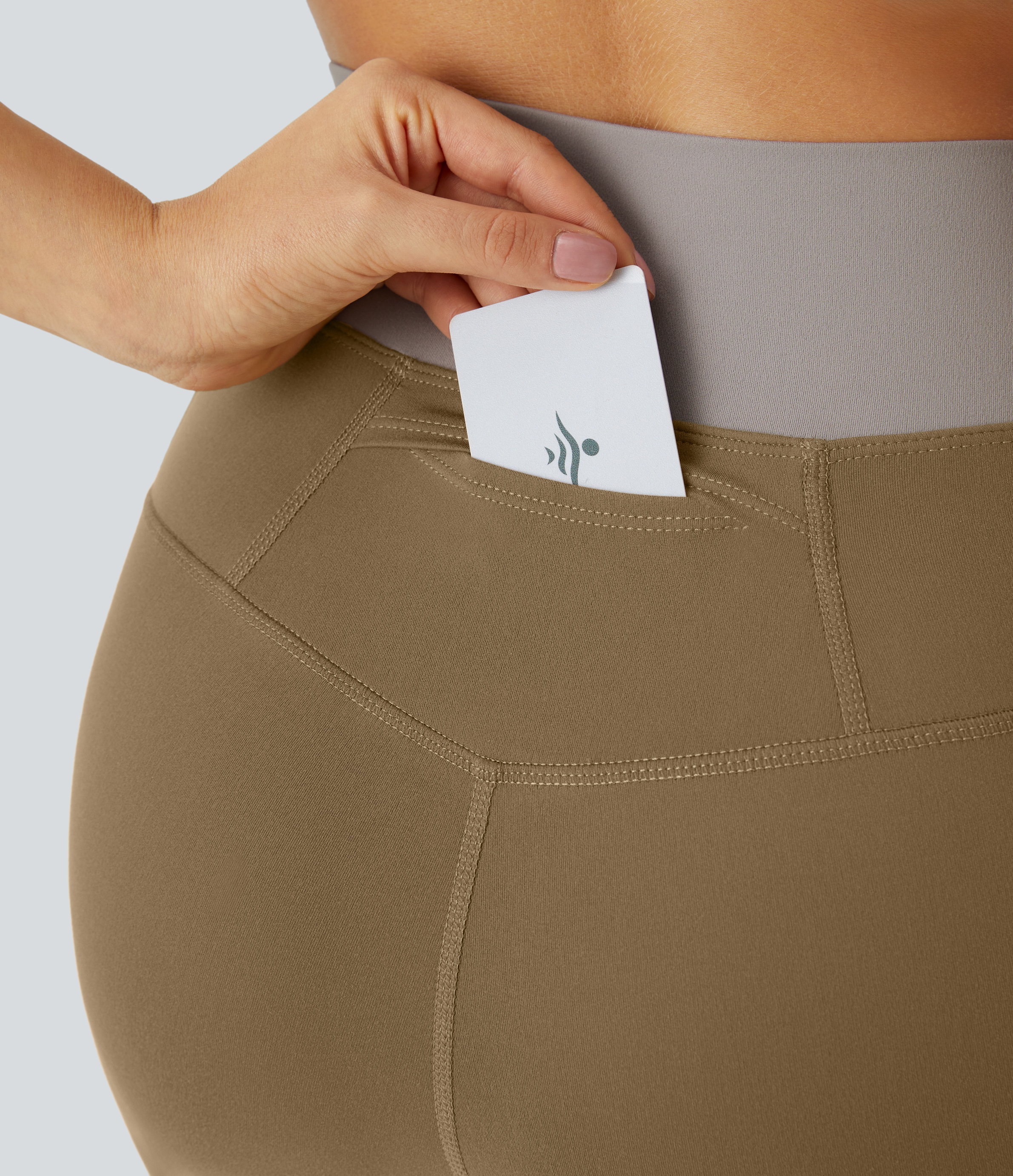 Halara Softlyzeroв„ў Mid Rise Crossover Color Block Back Waistband Pocket 7/8 Yoga Leggings  - Chestnut Brown - M gym leggings 