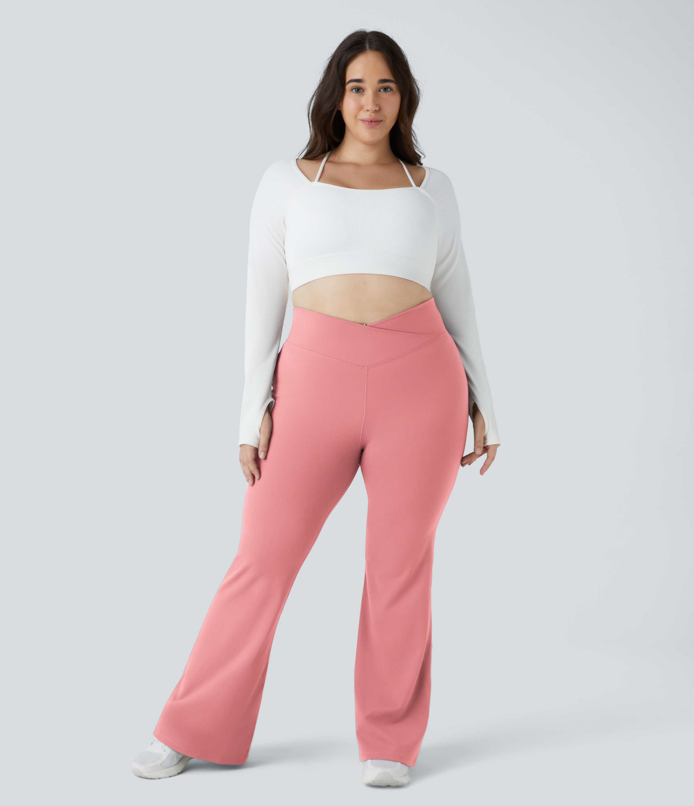 Halara Crossover High Waisted Back Pocket Plus Size Super Flare Leggings  - Candy Pink - 3X 
