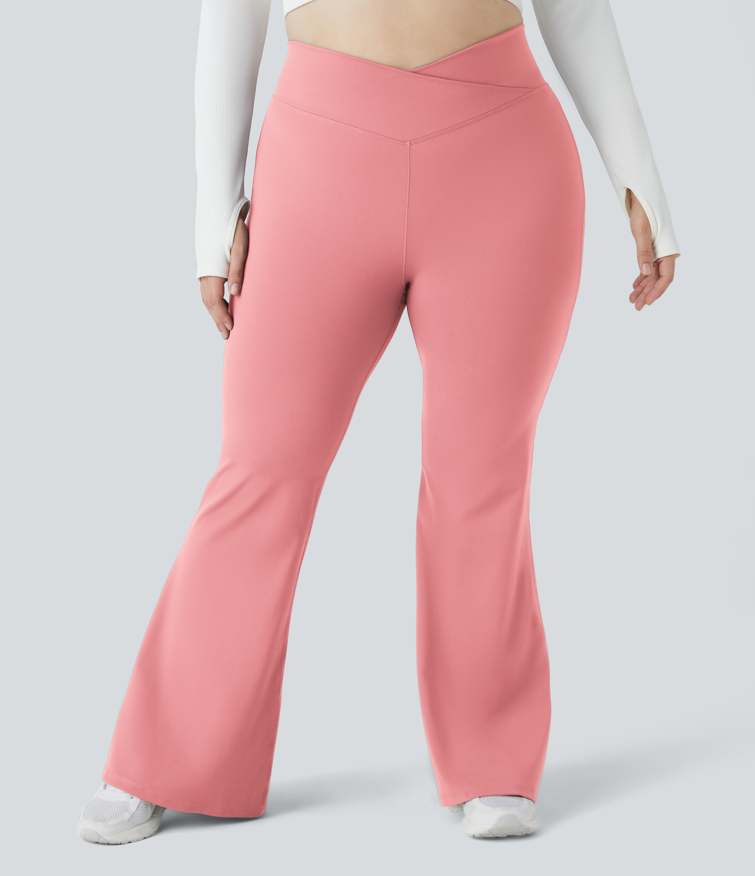 Halara Crossover High Waisted Back Pocket Plus Size Super Flare Leggings  - Candy Pink - 3X 