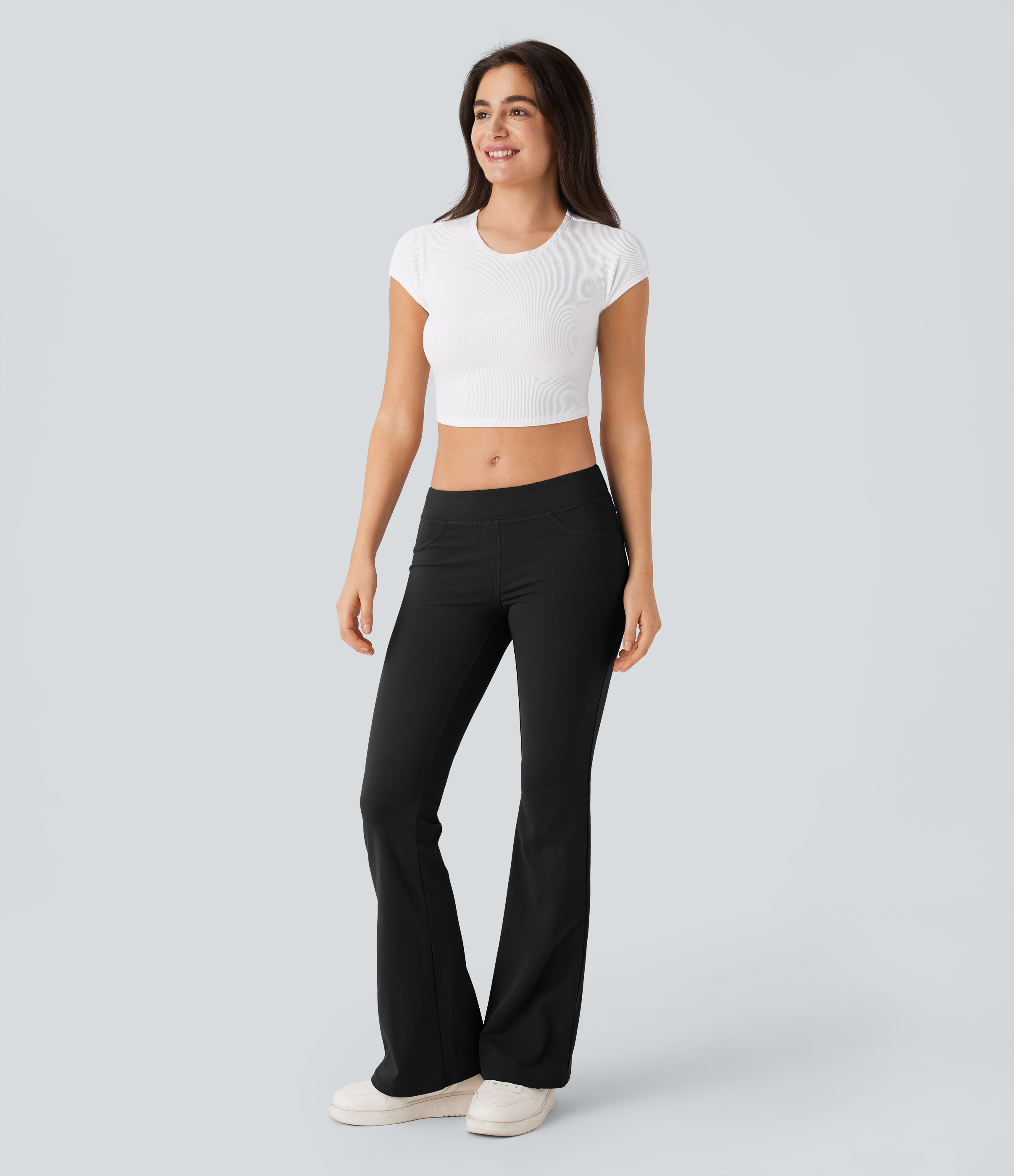 Halara HaloTek Airв„ў Low Rise Back Pocket Flare Casual Leggings  - Black - XS(regular) gym leggings leggings with pockets 