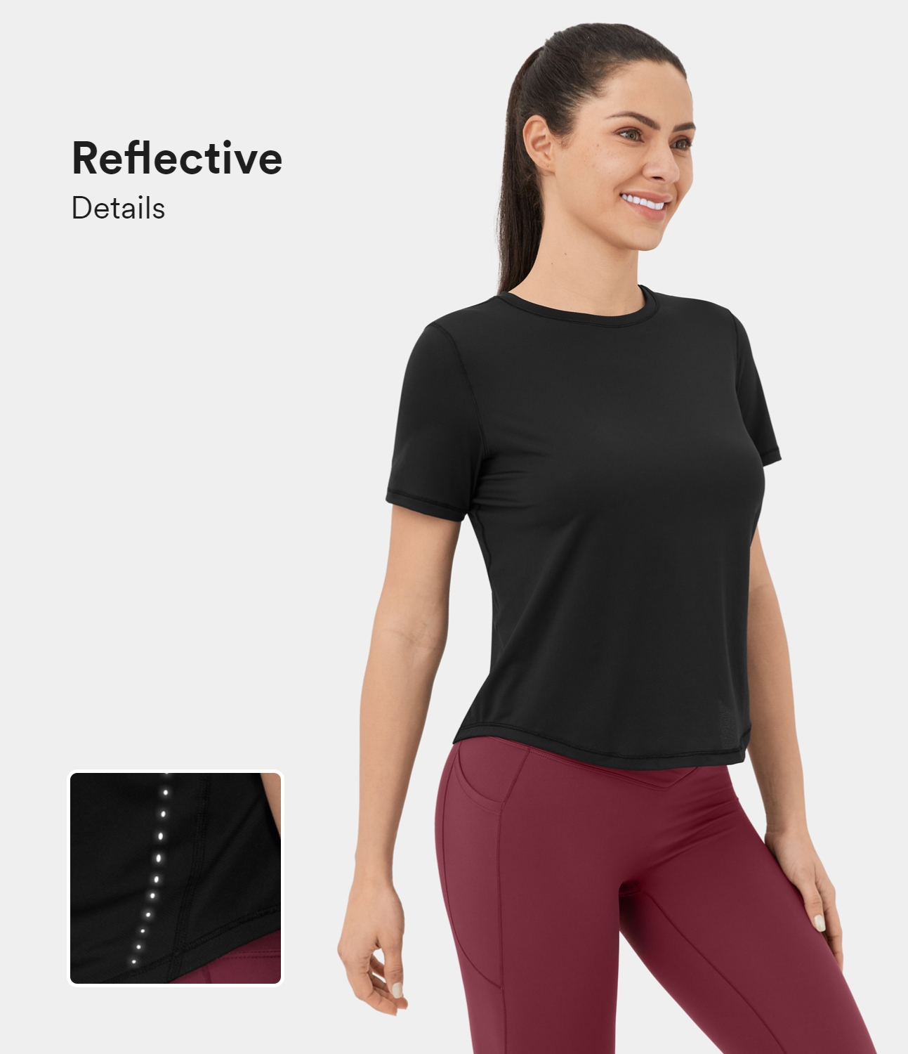 

Halara Reflective Short Sleeve Curved Hem Yoga Sports Top - Black