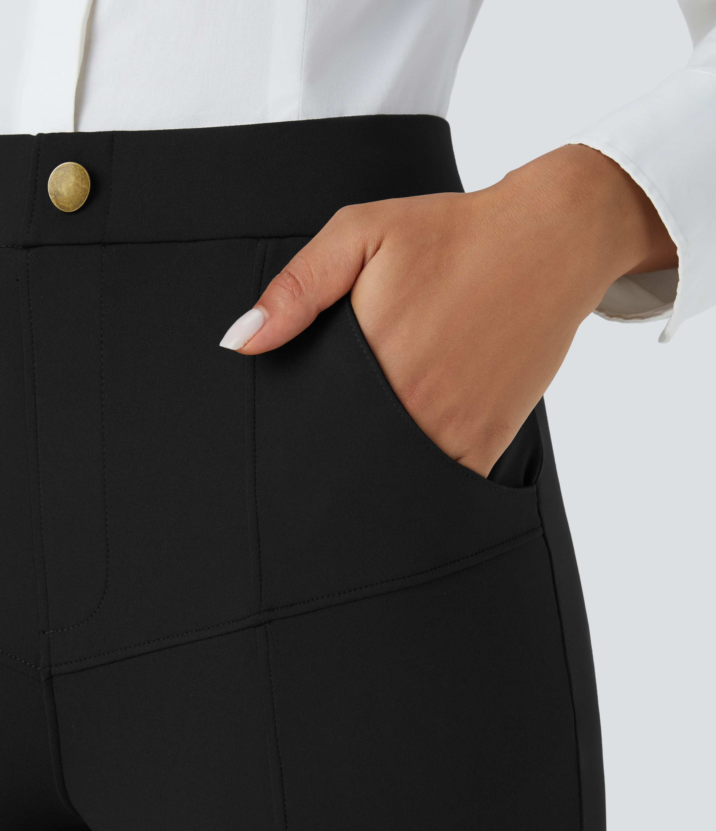Halara EcoCloudfulв„ў Fabric High Waisted Multiple Pockets Solid Skinny Work Pants  - Black - L(regular) sweatpants jogger pants 