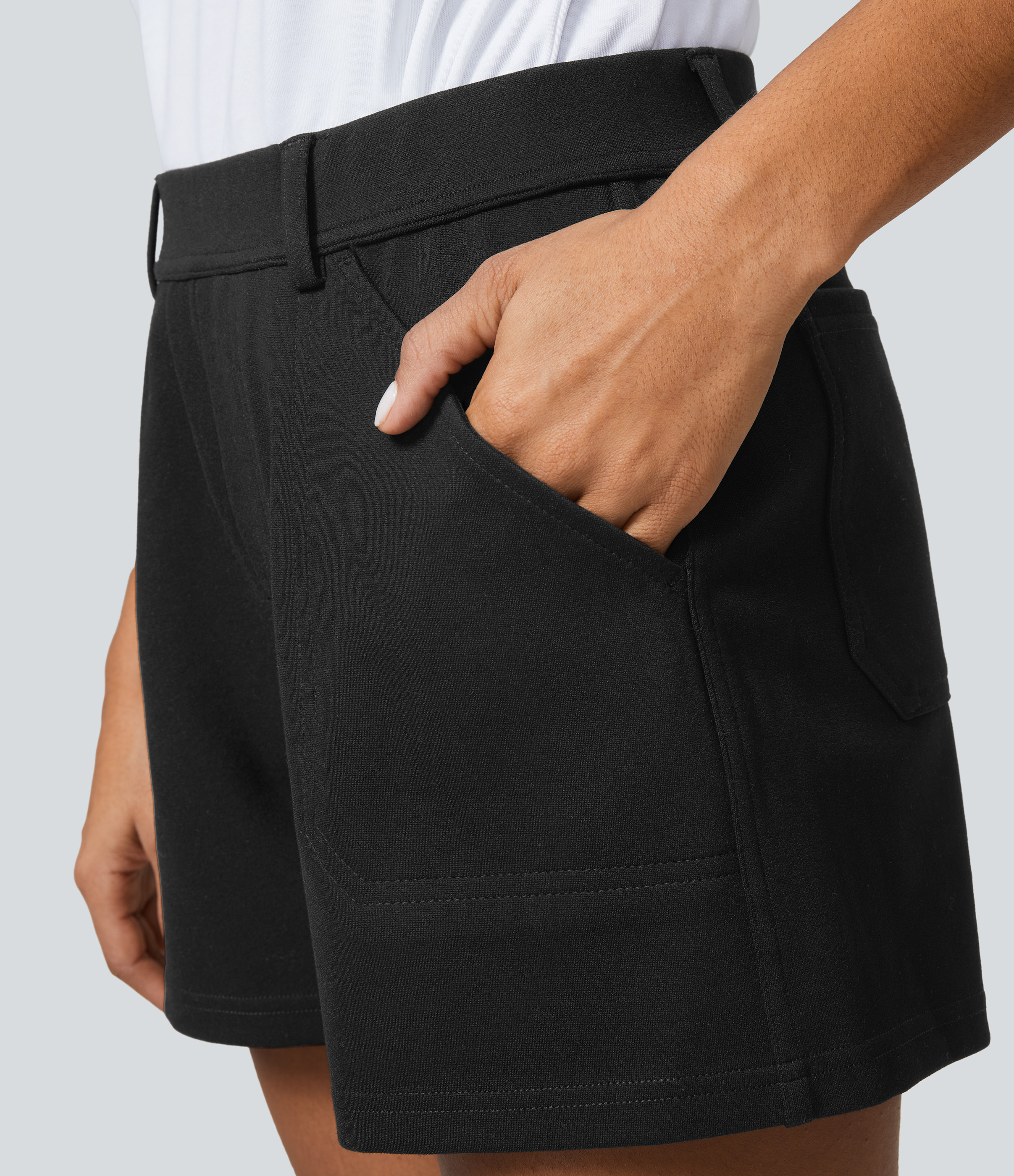 Halara Mid Rise Multiple Pockets Work Shorts  - Black - M(regular) 