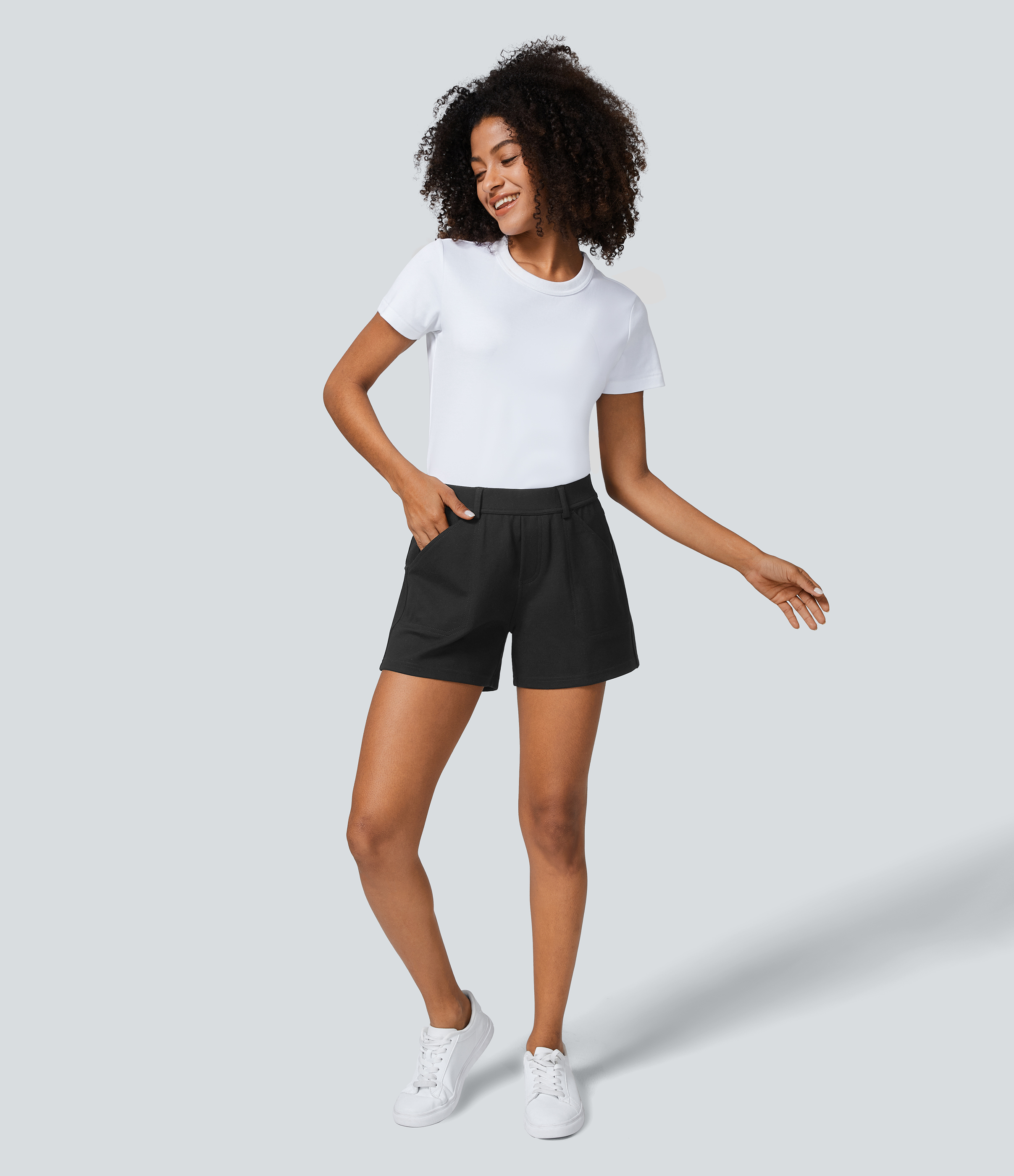 Halara Mid Rise Multiple Pockets Work Shorts  - Black - M(regular) 