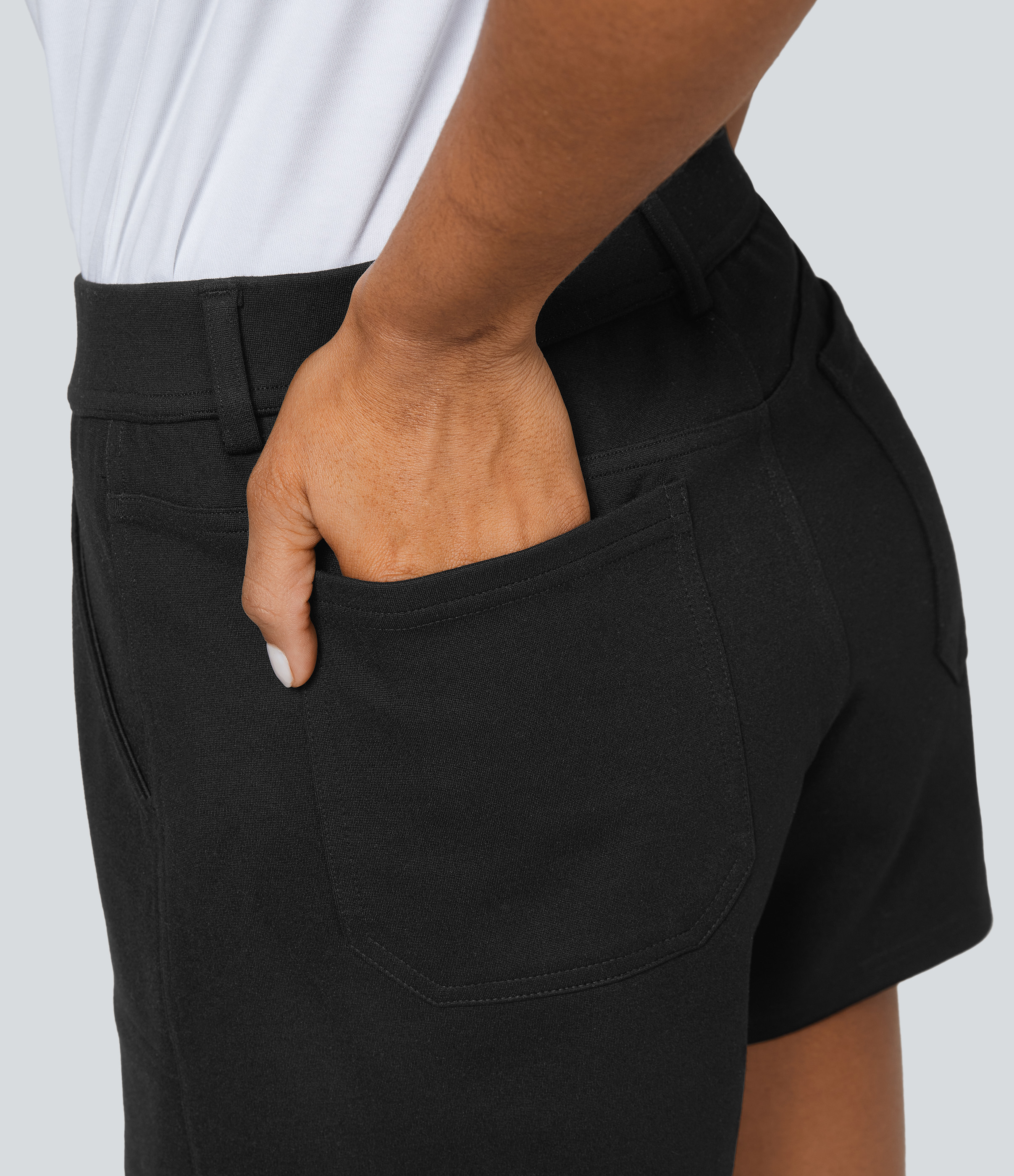 Halara Mid Rise Multiple Pockets Work Shorts  - Black - M(regular) 
