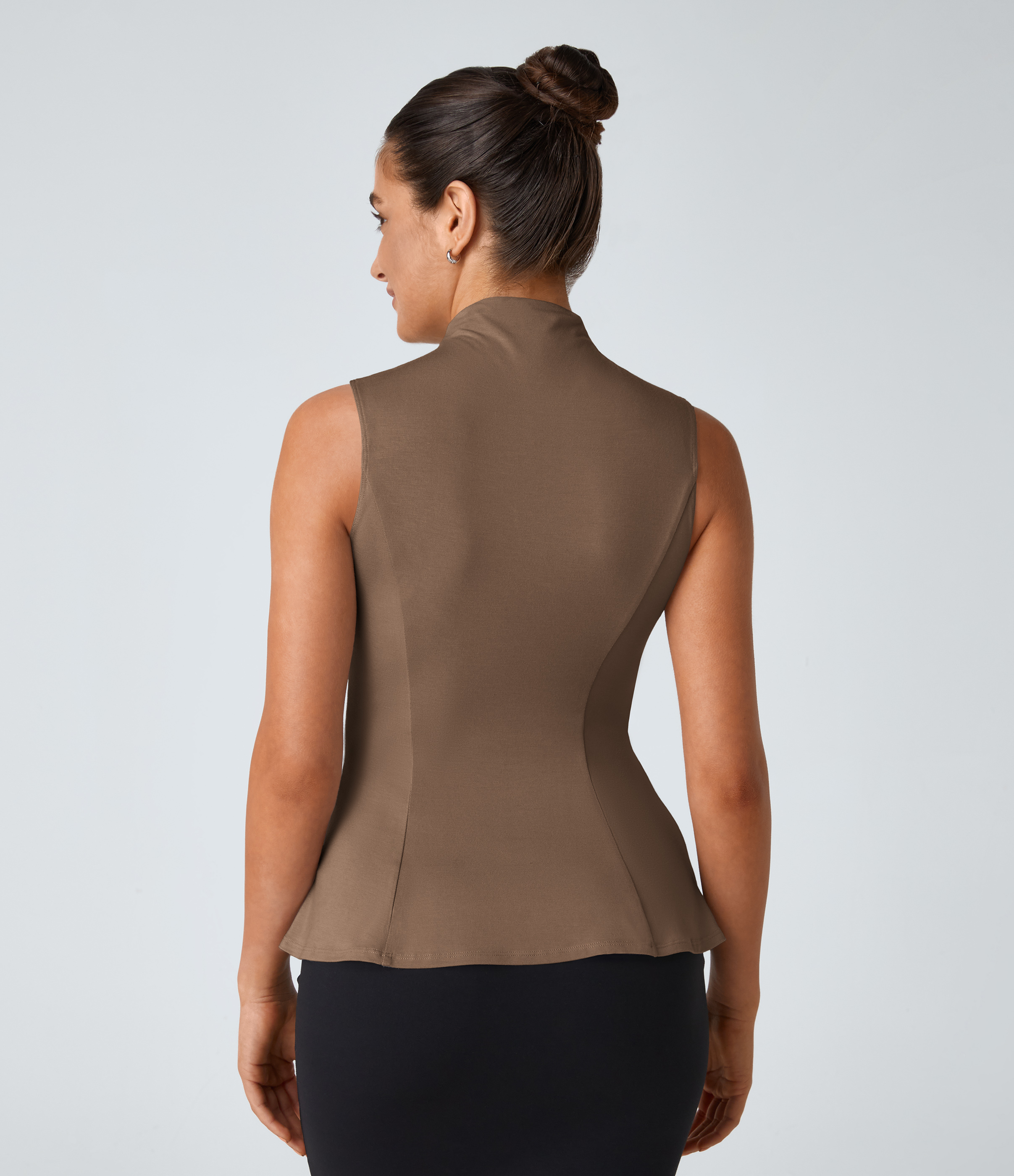 Halara Funnel Neck Peplum Casual Tank Top Tank Top - Camellia Brown - M golf tops halter top tunic tops sleeveless tops backless top 