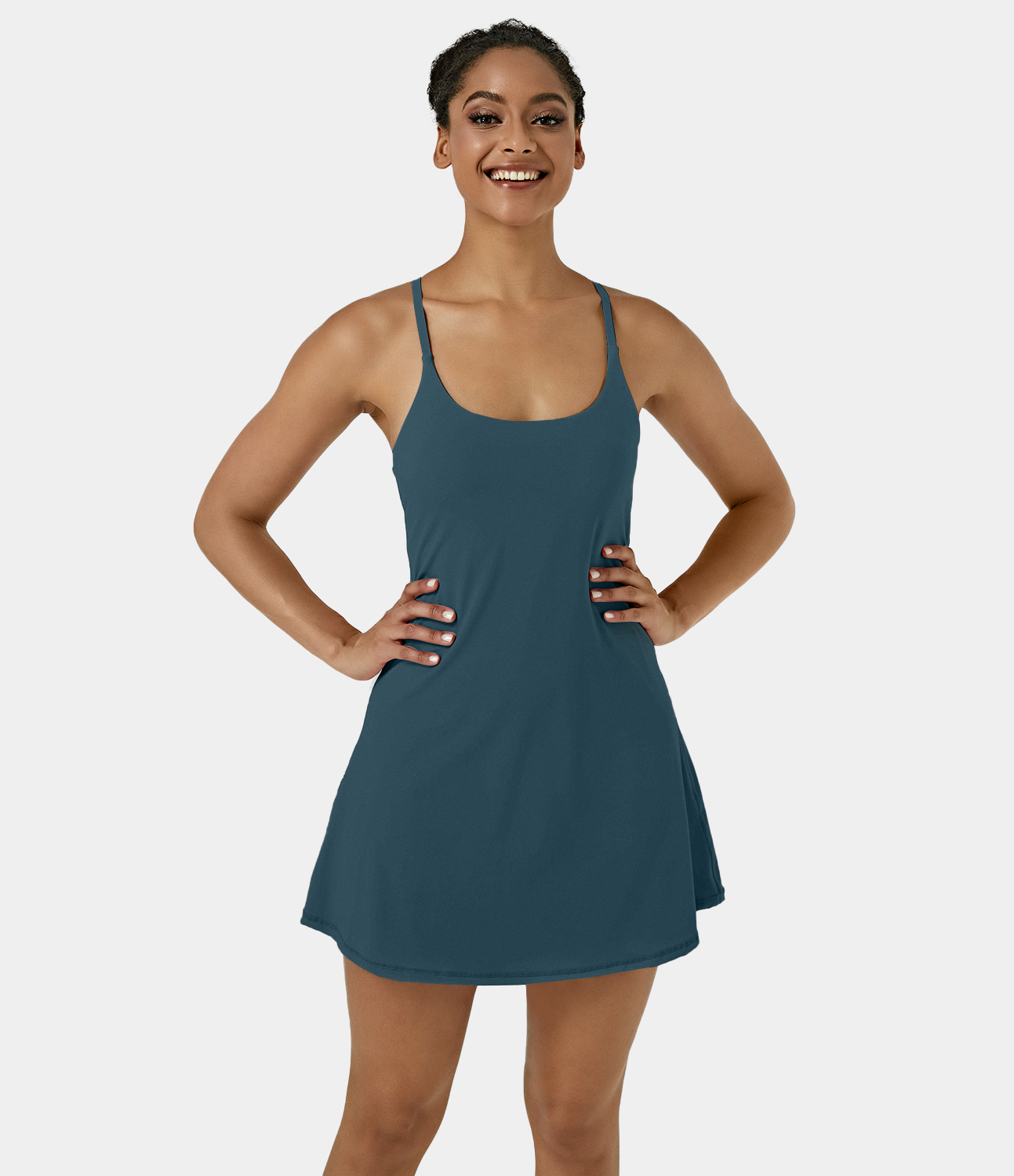 Halara Softlyzeroв„ў Airy Backless 2-in-1 Pocket Cool Touch Mini Slip Pickleball Active Dress Workout Dress - Ink Green - L 