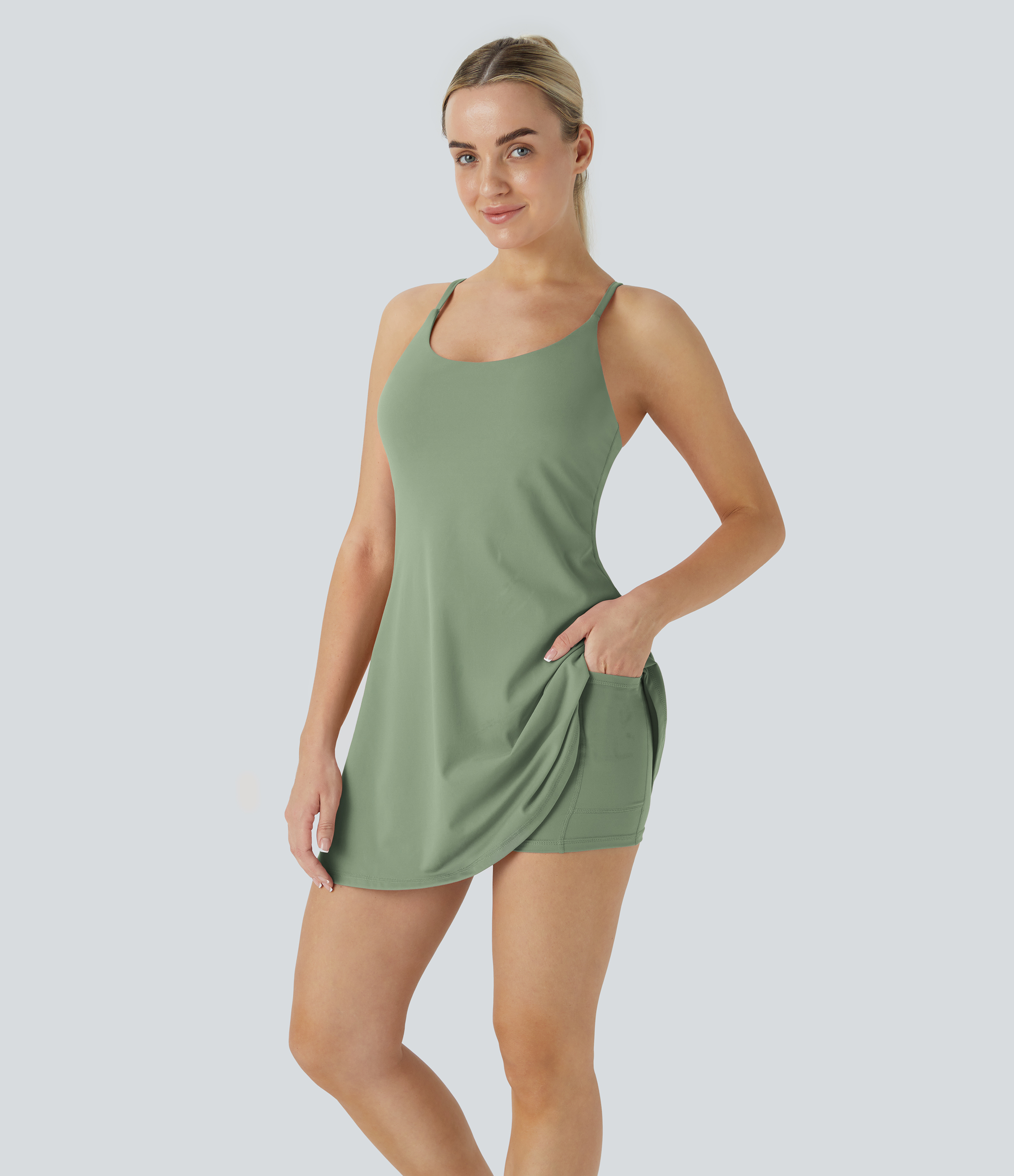 Halara Softlyzeroв„ў Plush Backless Active Dress Workout Dress - Asparagus - XL 
