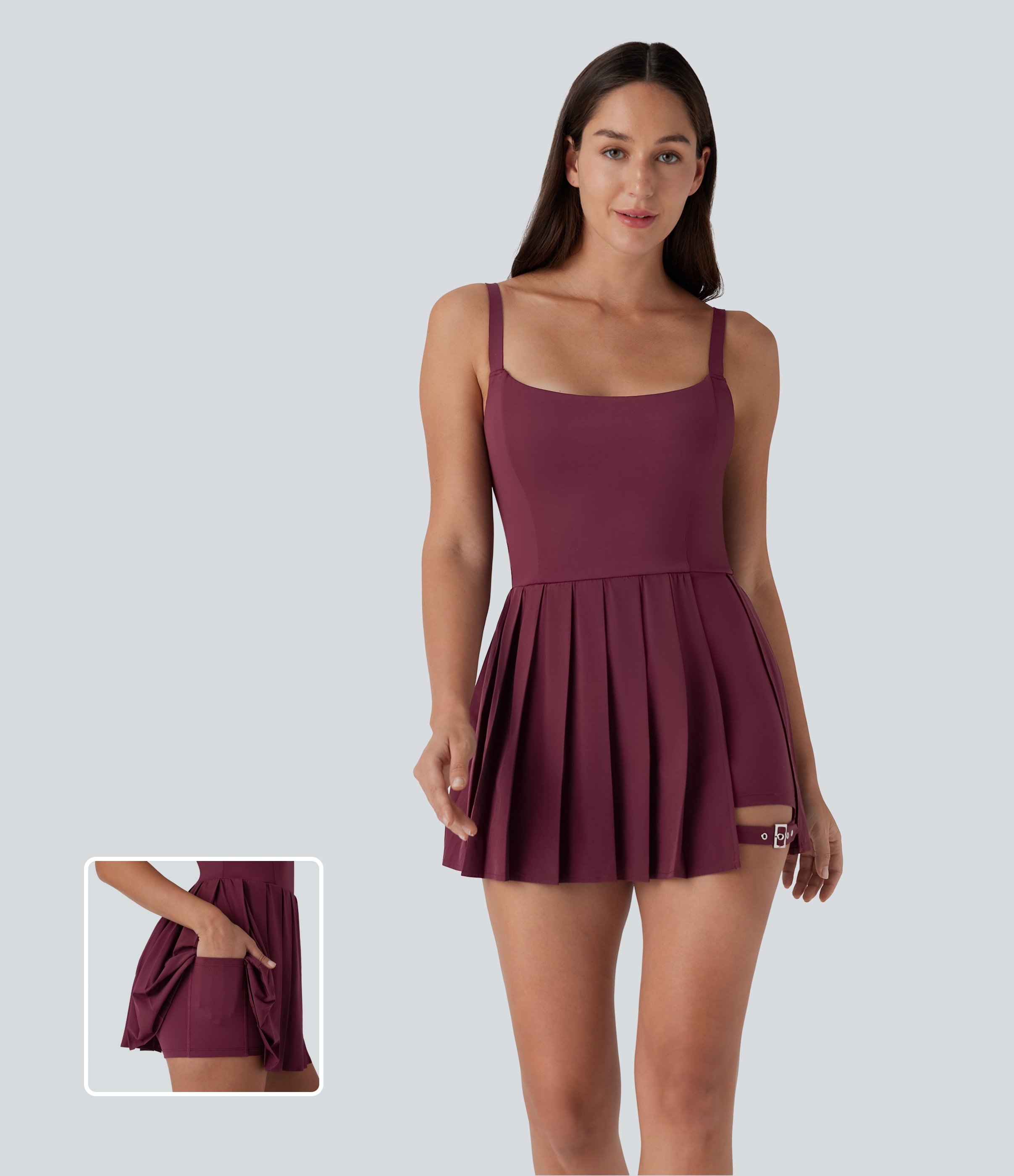 Breezeful™ Robe bain de soleil plissée à boucle ajustable 2-en-1 avec poche latérale séchage rapide micro-courte décontractée