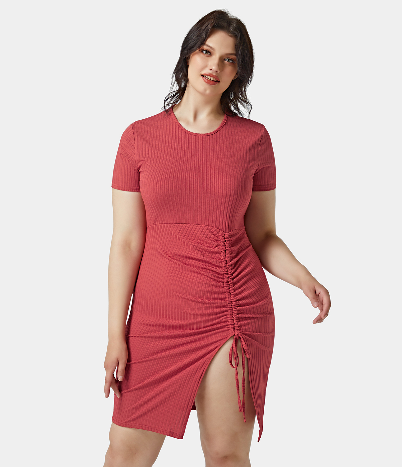 Women's Drawstring Split Hem Plus Size Midi Dress HALARA