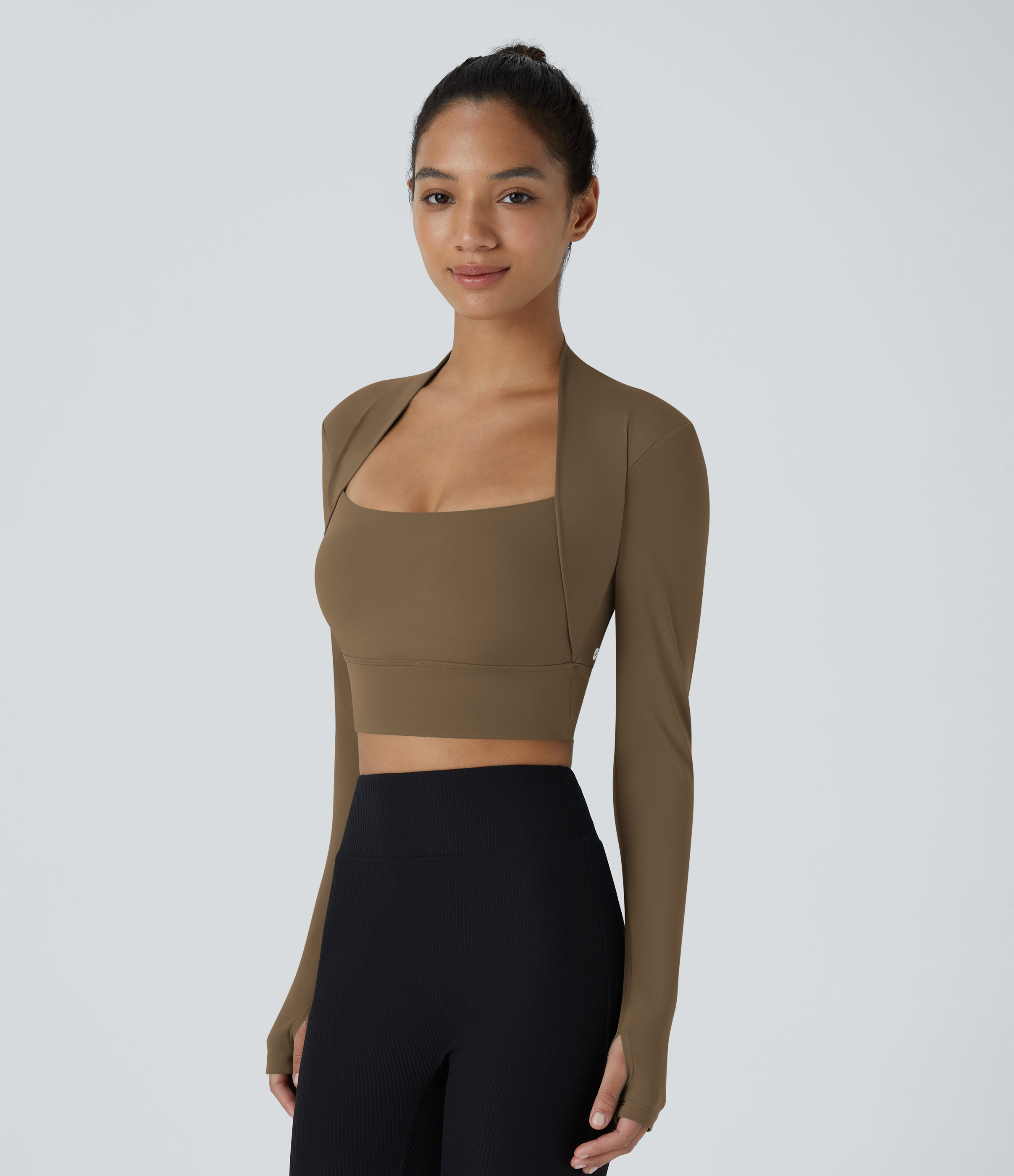 Halara Cloudfulв„ў Fabric Long Sleeve Thumb Hole Cropped Yoga Sports Top  - Chestnut Brown - S 