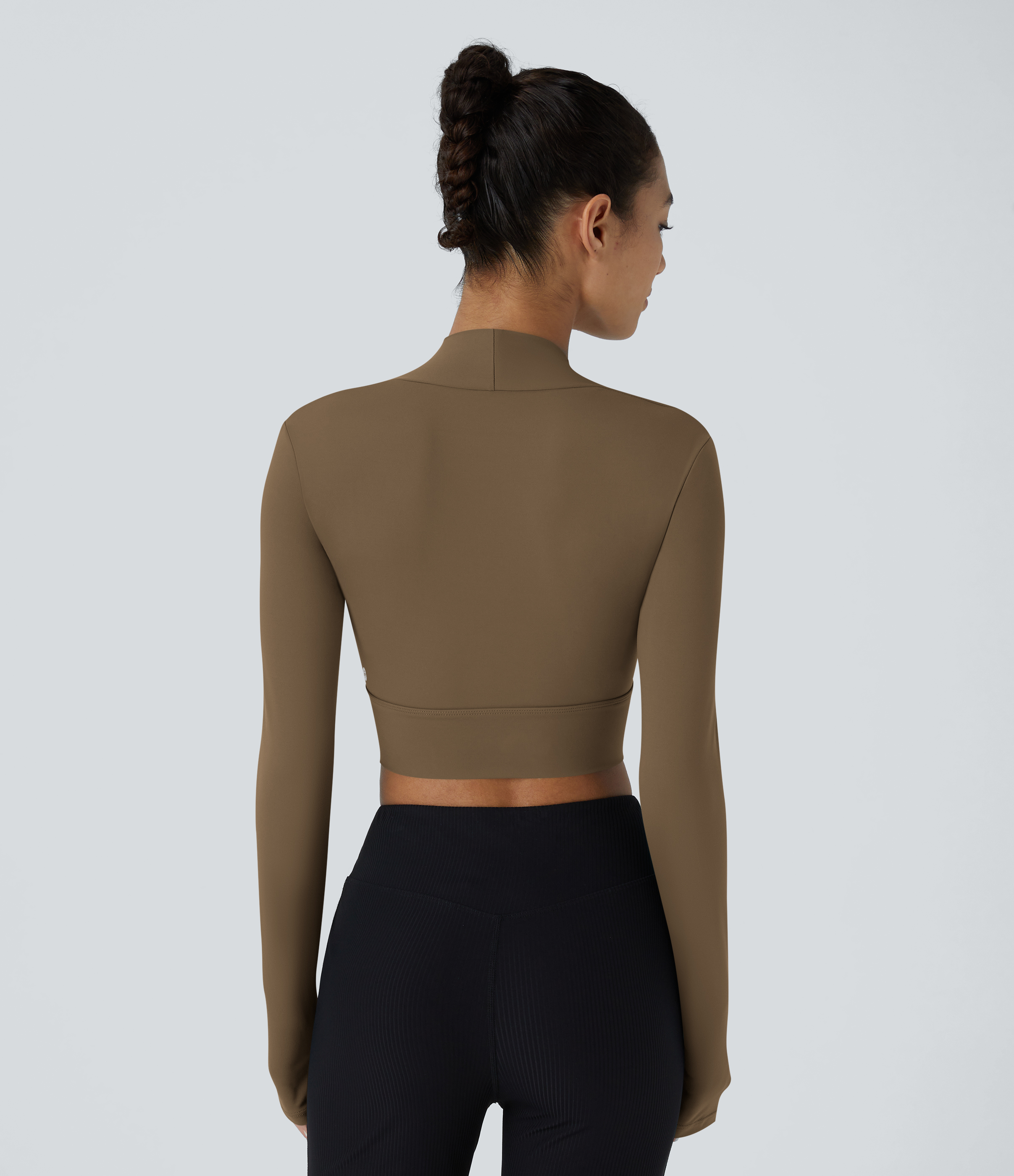 Halara Cloudfulв„ў Fabric Long Sleeve Thumb Hole Cropped Yoga Sports Top  - Chestnut Brown - S 