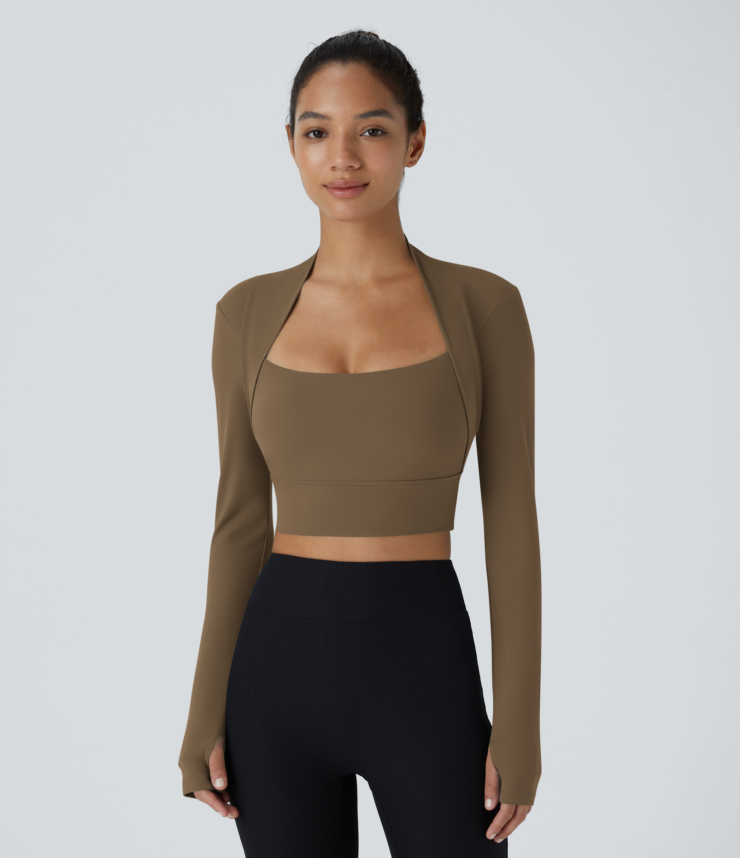 Halara Cloudfulв„ў Fabric Long Sleeve Thumb Hole Cropped Yoga Sports Top  - Chestnut Brown - S 