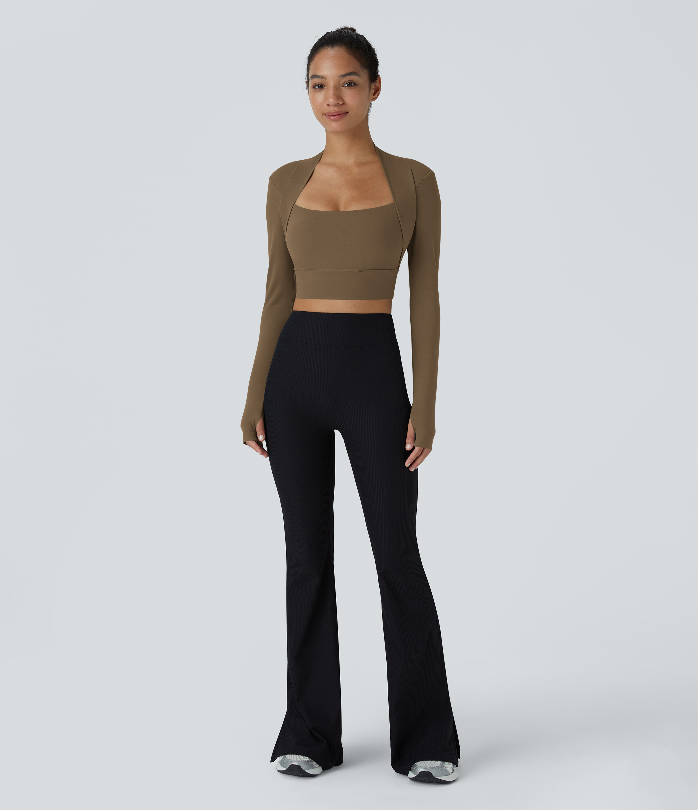 Halara Cloudfulв„ў Fabric Long Sleeve Thumb Hole Cropped Yoga Sports Top  - Chestnut Brown - S 