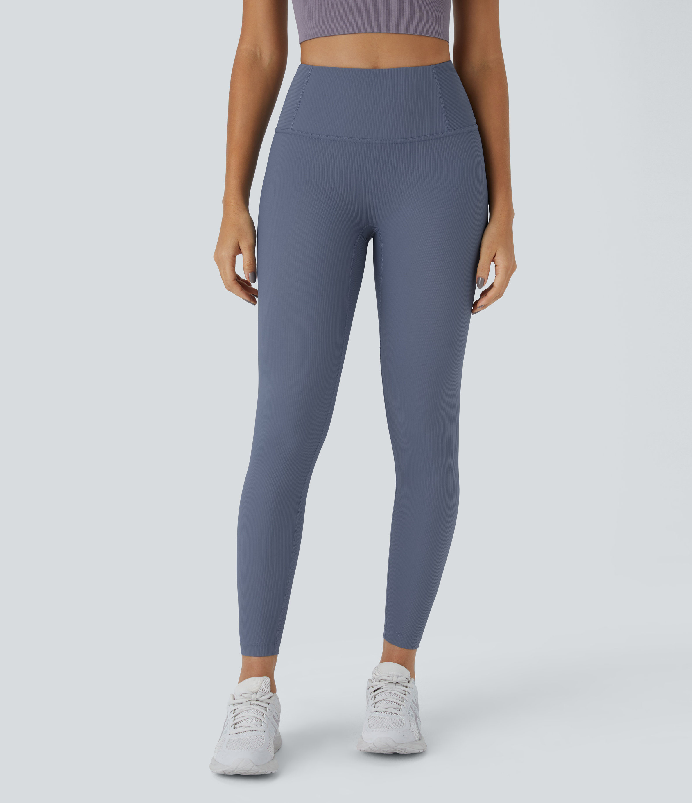 Halara Seamless Flow High Waisted Ribbed Knit 7/8 Leggings  - Nightshadow Blue - XS gym leggings leggings with pockets 