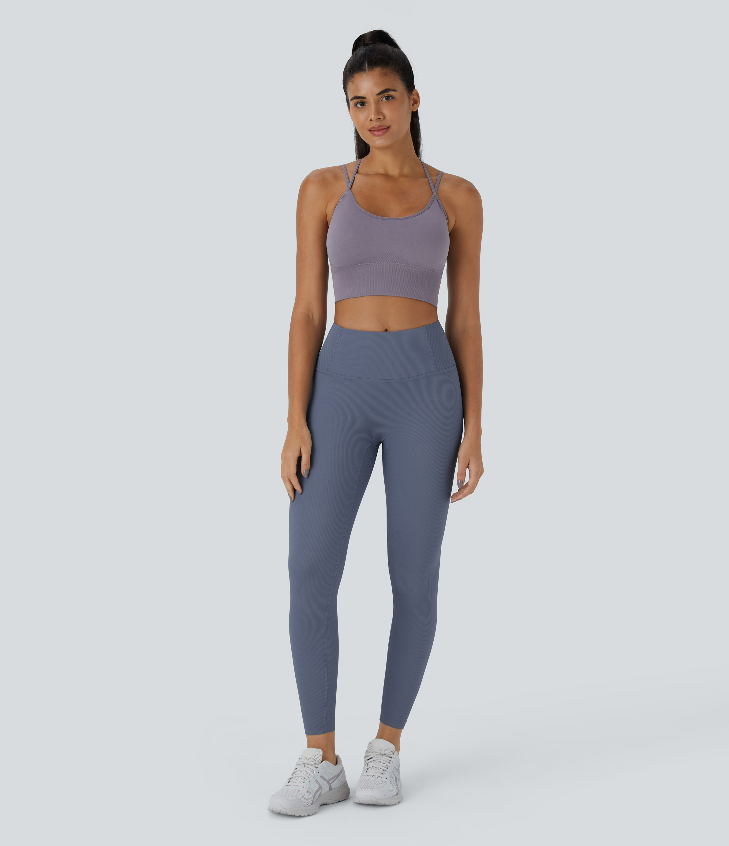 Halara Seamless Flow High Waisted Ribbed Knit 7/8 Leggings  - Nightshadow Blue - XS gym leggings leggings with pockets 