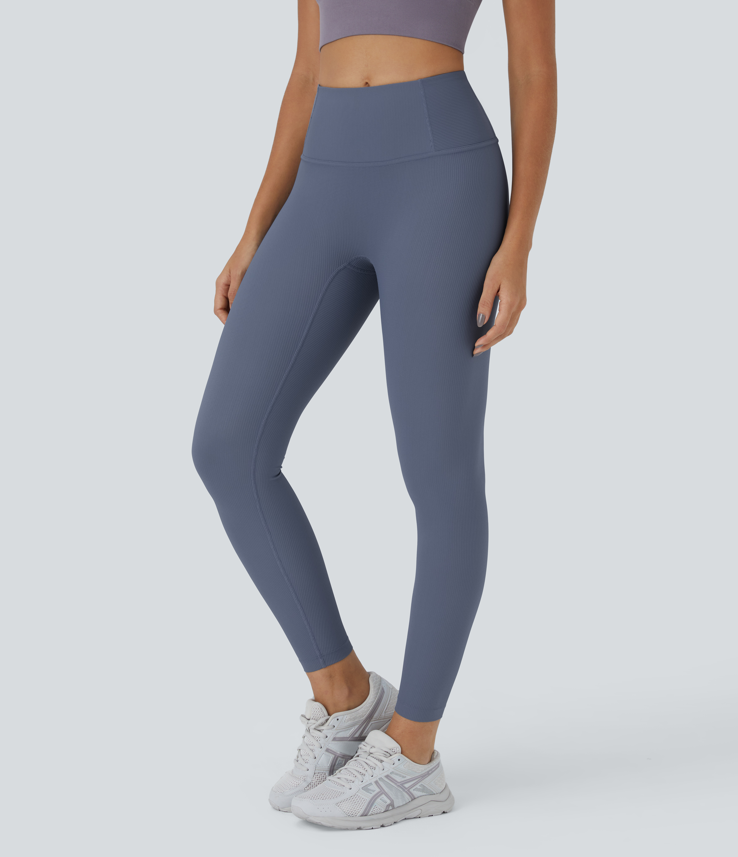 Halara Seamless Flow High Waisted Ribbed Knit 7/8 Leggings  - Nightshadow Blue - XS gym leggings leggings with pockets 