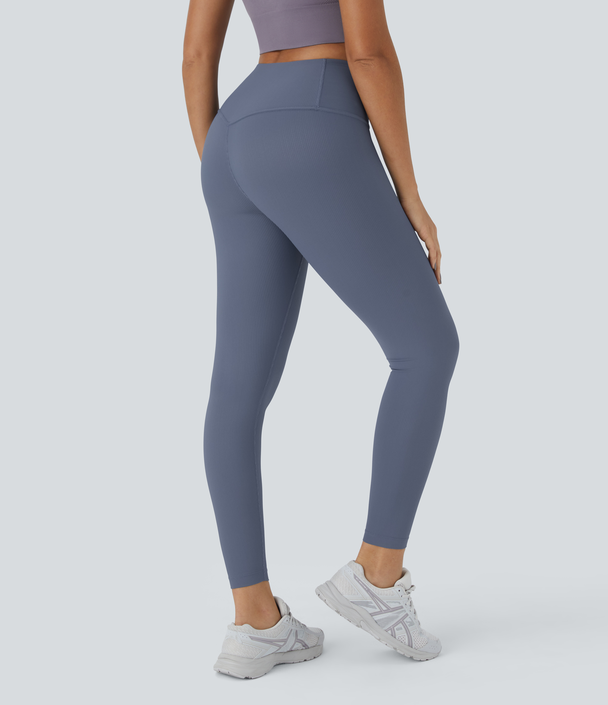 Halara Seamless Flow High Waisted Ribbed Knit 7/8 Leggings  - Nightshadow Blue - XS gym leggings leggings with pockets 