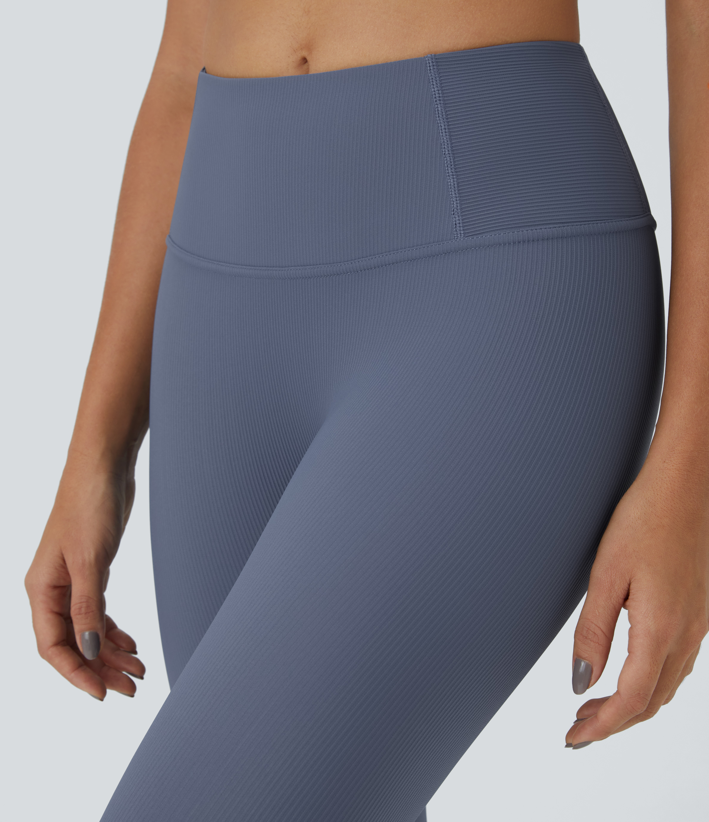 Halara Seamless Flow High Waisted Ribbed Knit 7/8 Leggings  - Nightshadow Blue - XS gym leggings leggings with pockets 