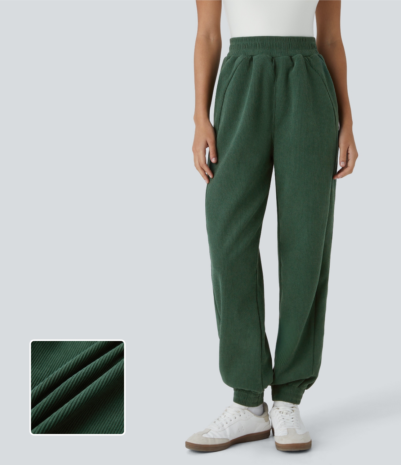 High-waisted side pocket corduroy casual joggers