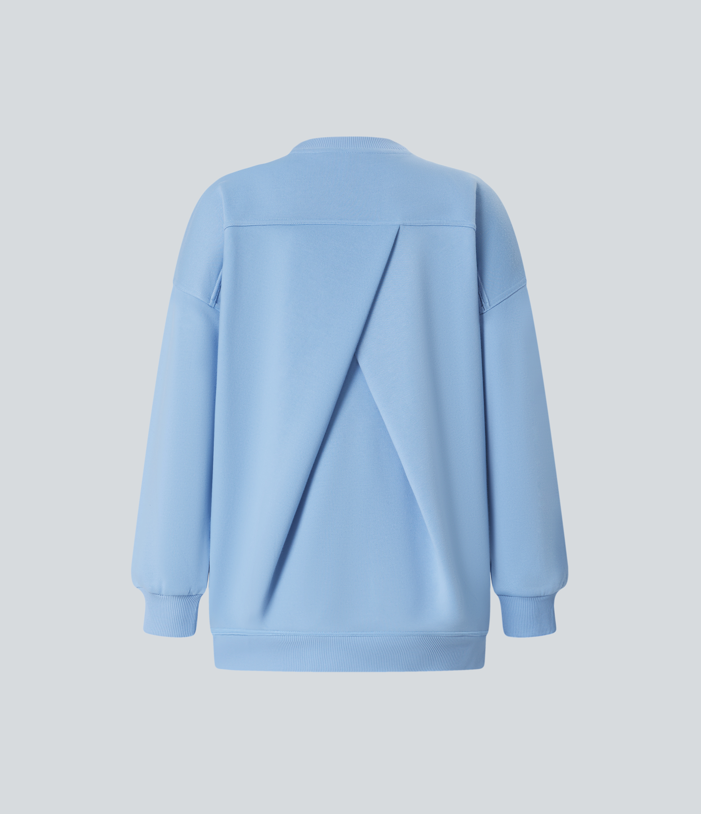 Halara Round Neck Long Sleeve Side Pocket Oversize Fleece Casual Sweatshirt  - Cool Ice Blue - M 
