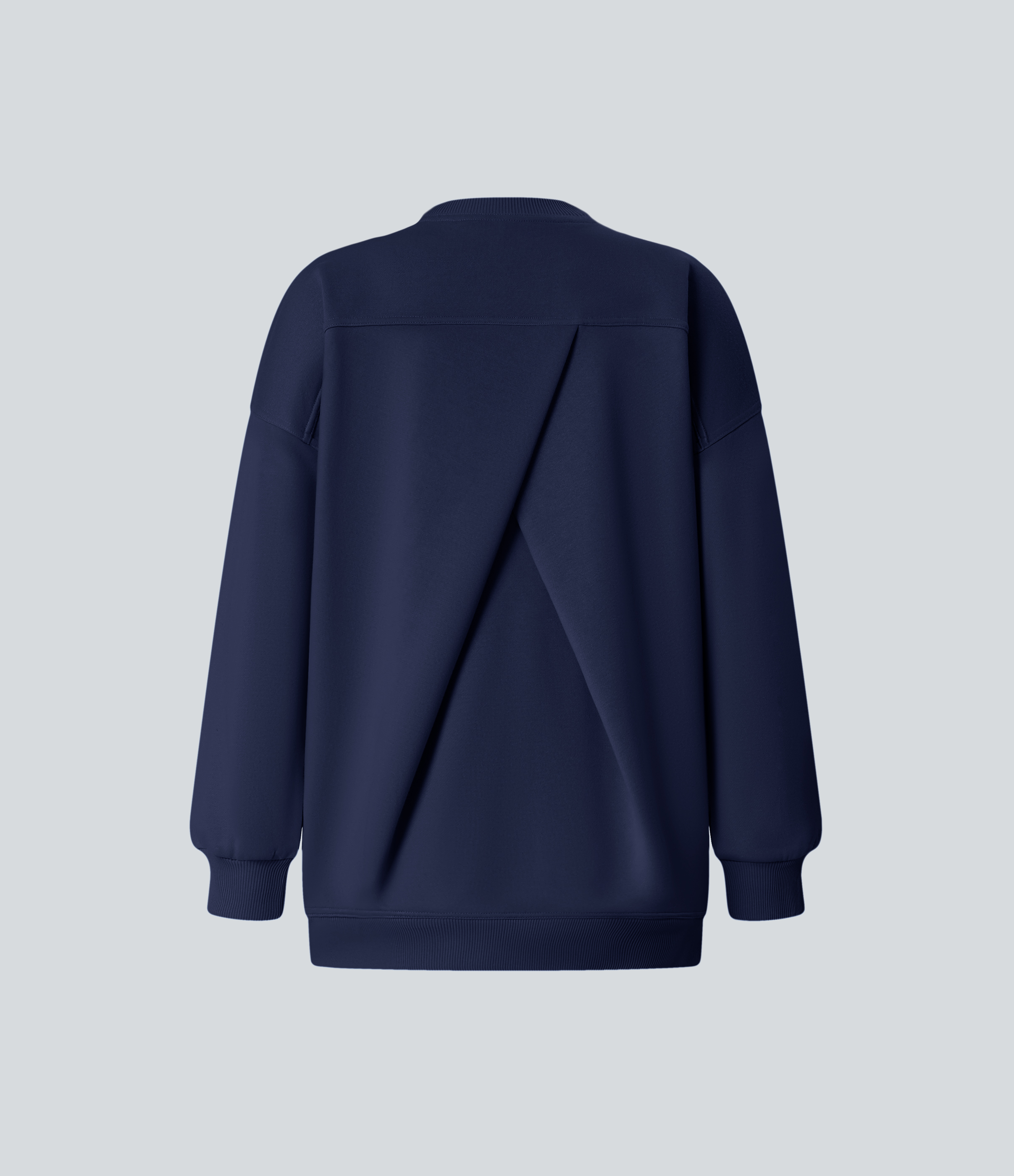 Halara Round Neck Long Sleeve Side Pocket Oversize Fleece Casual Sweatshirt  - Ocean Cavern - L 