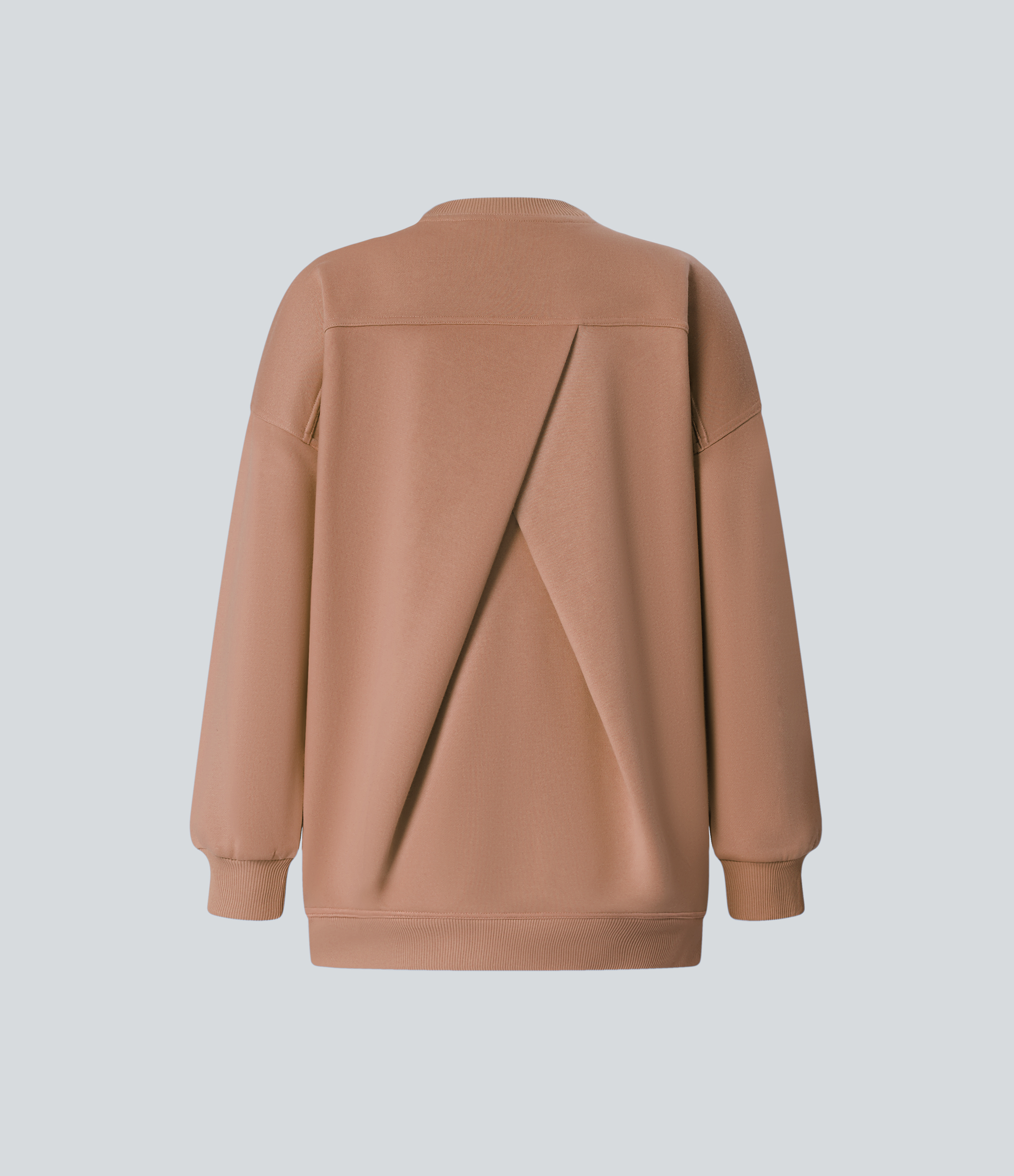 Halara Round Neck Long Sleeve Side Pocket Oversize Fleece Casual Sweatshirt  - Mocha Mousse - S 