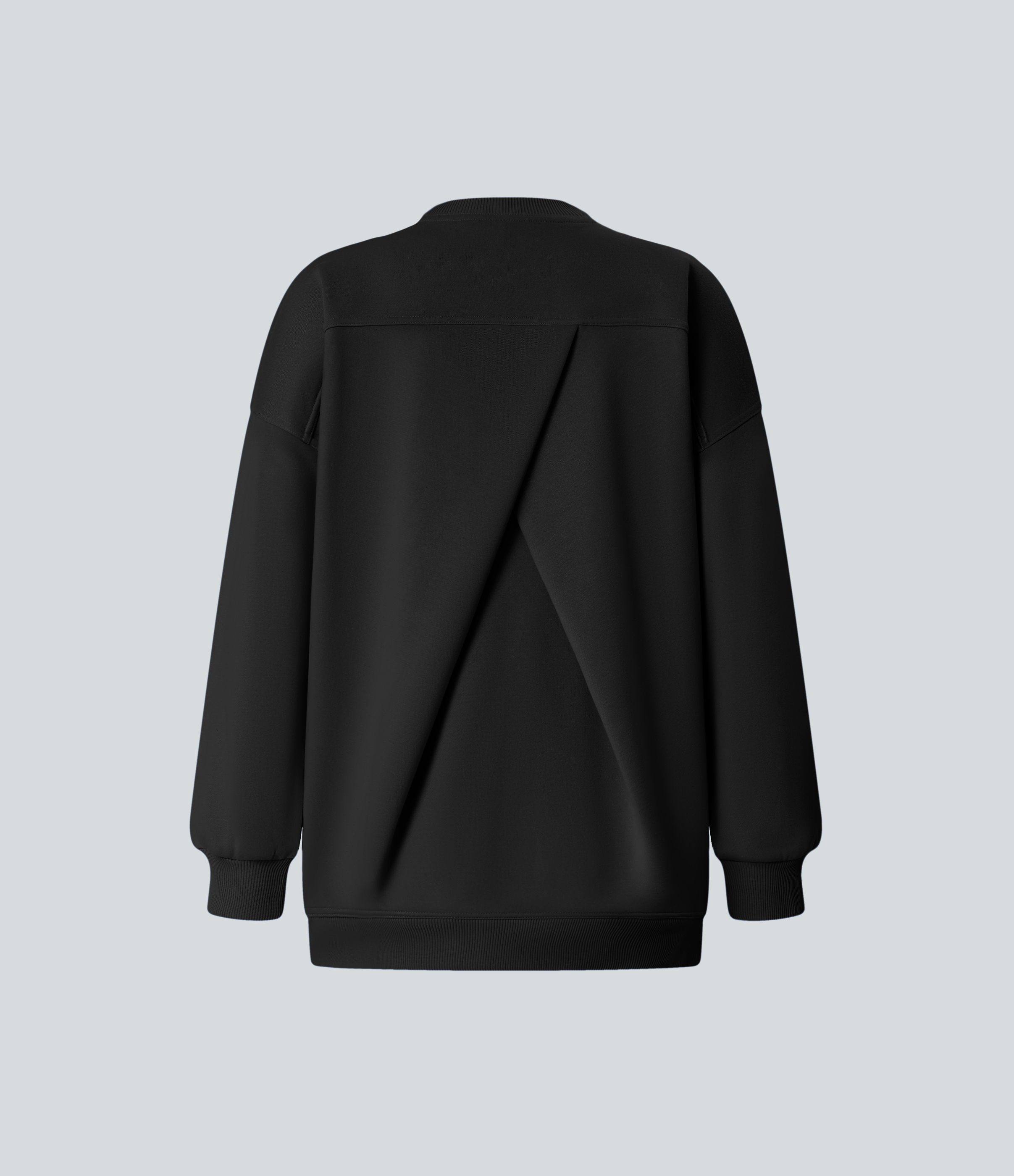 Halara Round Neck Long Sleeve Side Pocket Oversize Fleece Casual Sweatshirt  - Black - XL 
