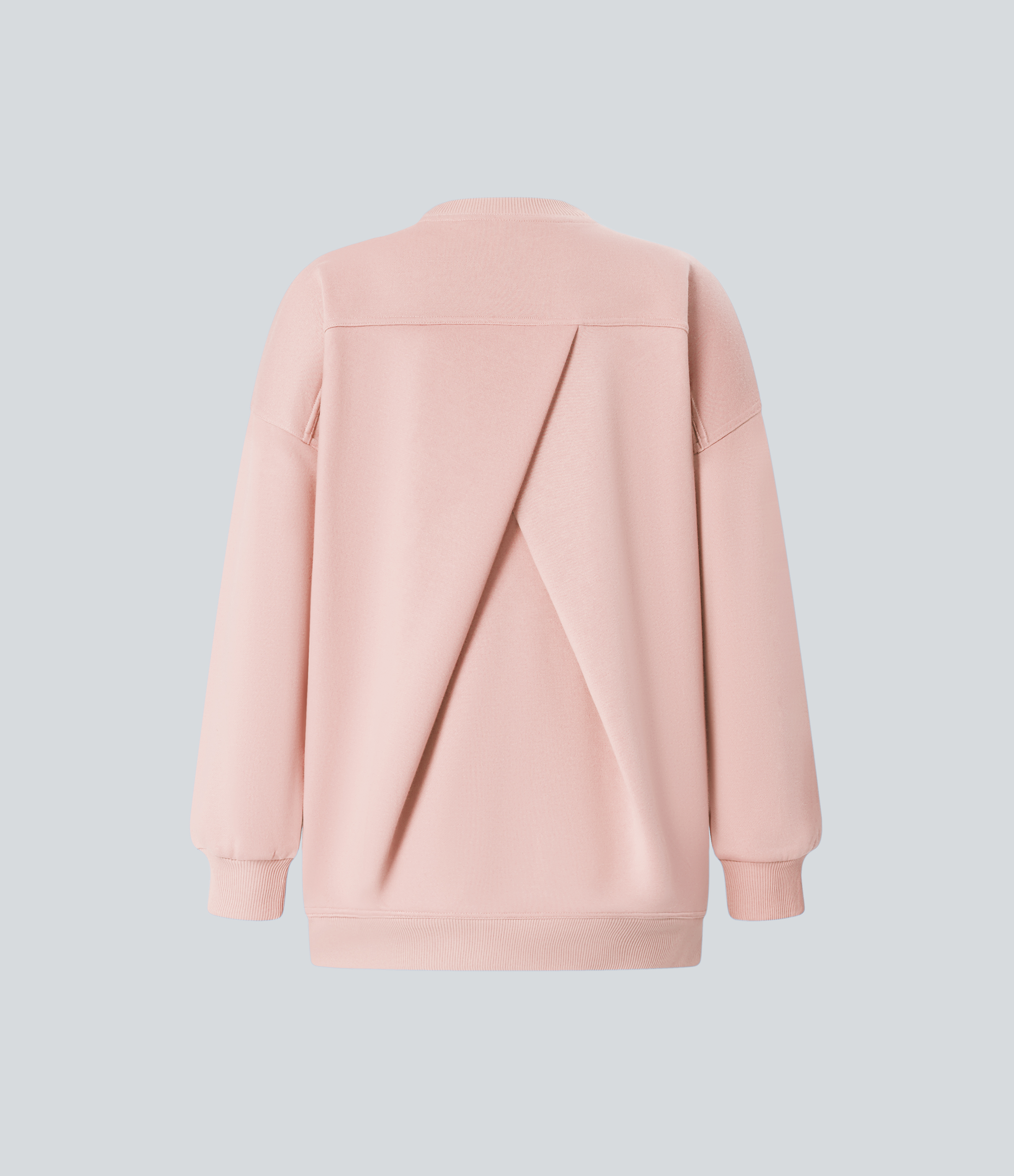 Halara Round Neck Long Sleeve Side Pocket Oversize Fleece Casual Sweatshirt  - Peachy Keen - S 