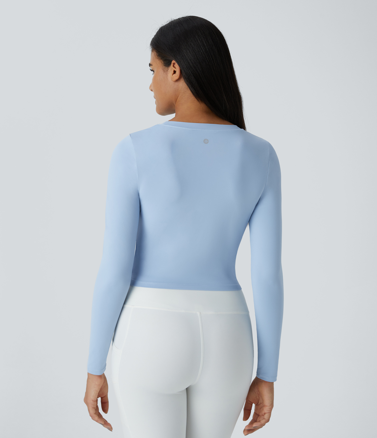 Halara Round Neck Long Sleeve Twisted Hem Slim Cropped Yoga Sports Top  - Cool Ice Blue - XL 