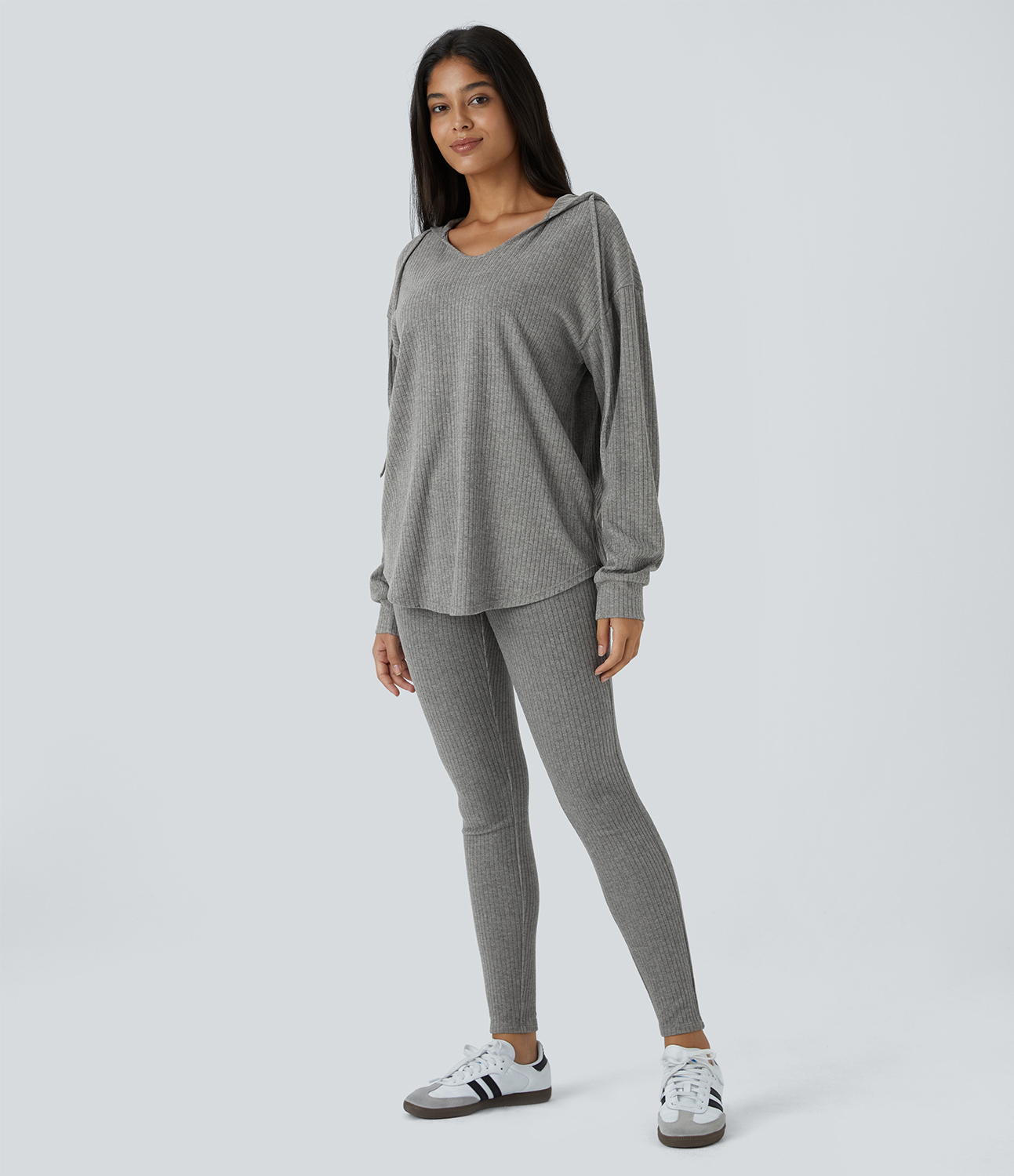 Halara Ribbed Knit Crossover High Waisted 7/8 Casual Leggings  - Dark Mottled Grey - M(7/8) 