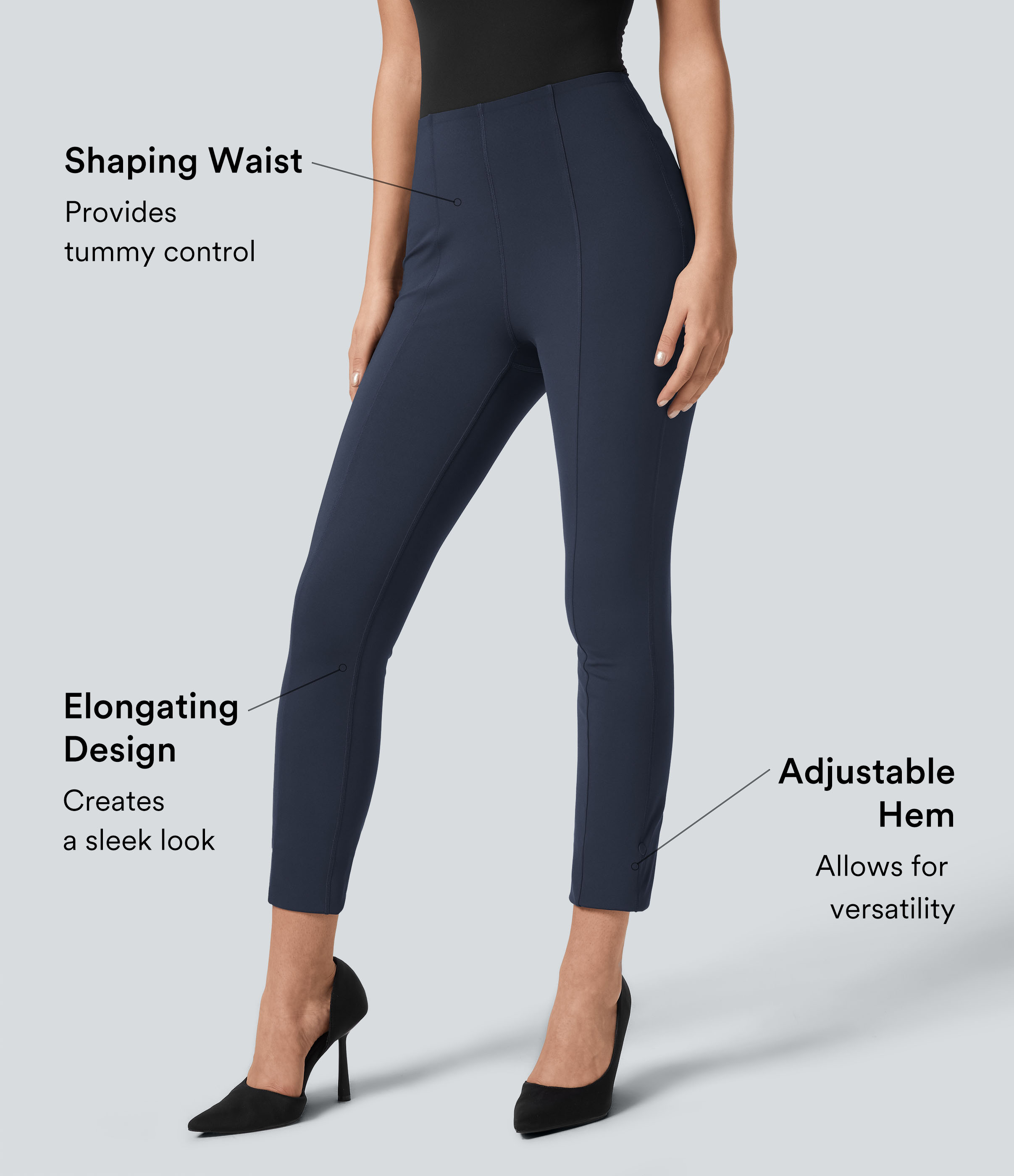 Halara EcoCloudfulв„ў Fabric High Waisted Tummy Control Adjustable Hem Work 7/8 Pants  - Midnight Blue - XL(7/8) 