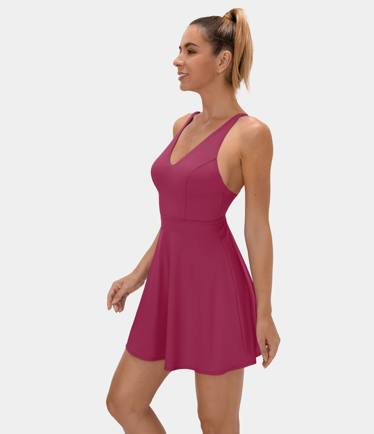 

Halara Softlyzeroв„ў Plush Backless Crisscross 2-Piece Pocket Dance Active Dress Workout Dress - Cherries Jubilee