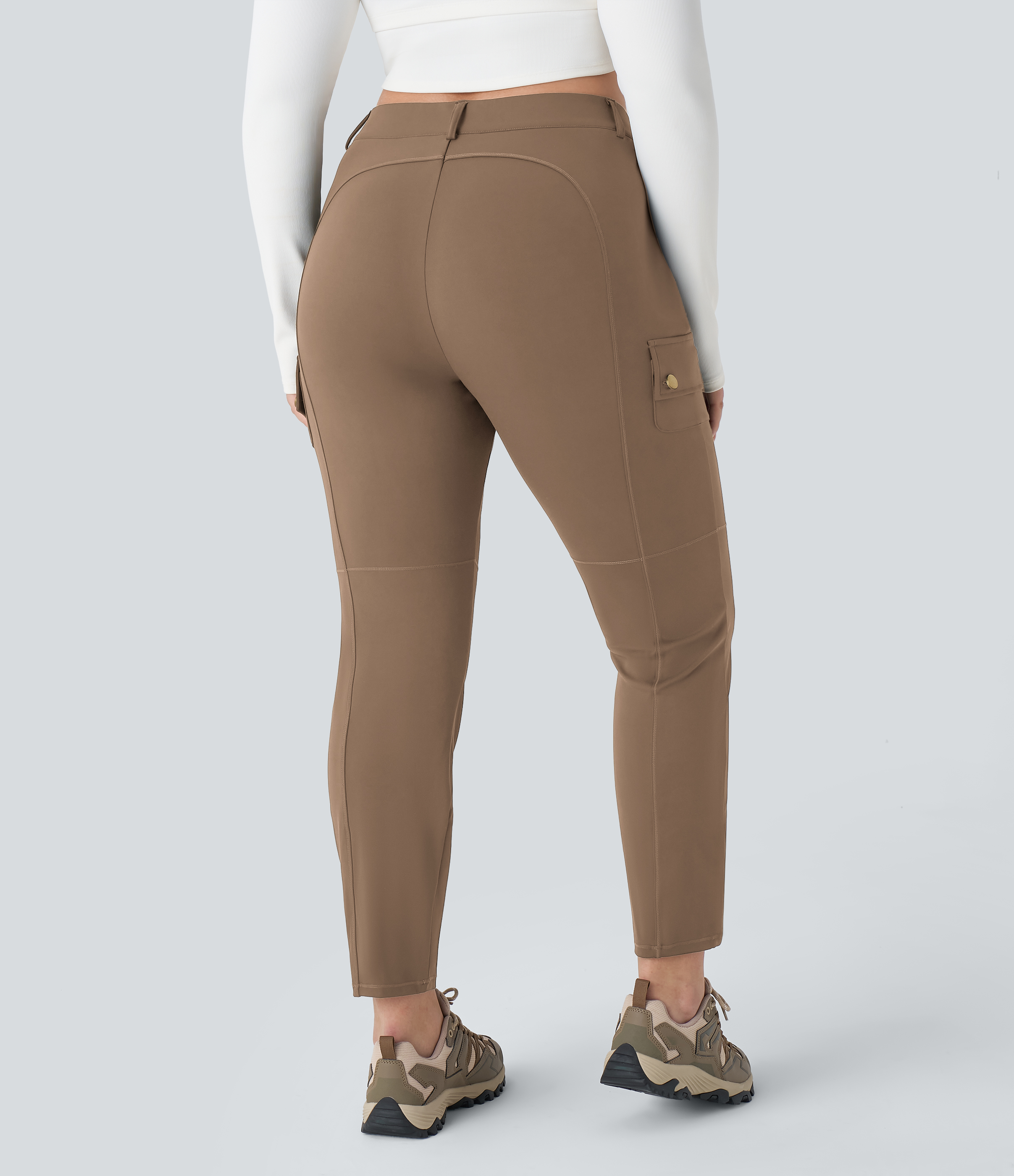 Halara High Waisted Button Zipper Multiple Pockets Solid Slim Hiking Plus Size Cargo Pants  - Burro - 2X(regular) 