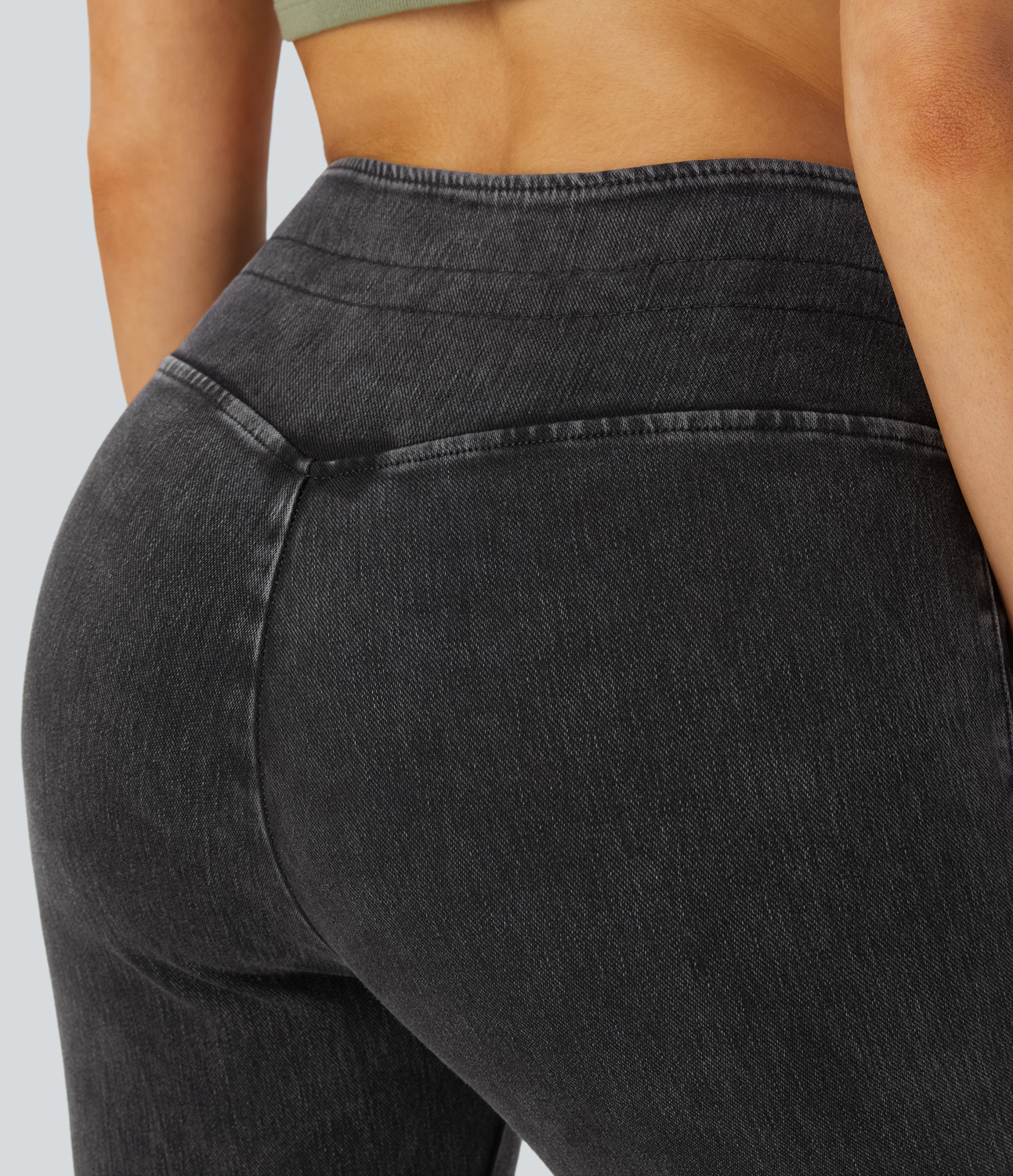 Halara HalaraMagicв„ў High Waisted Drawstring Side Pocket Washed Stretchy Knit Denim Casual Joggers  - Washed Denim Black - XS 
