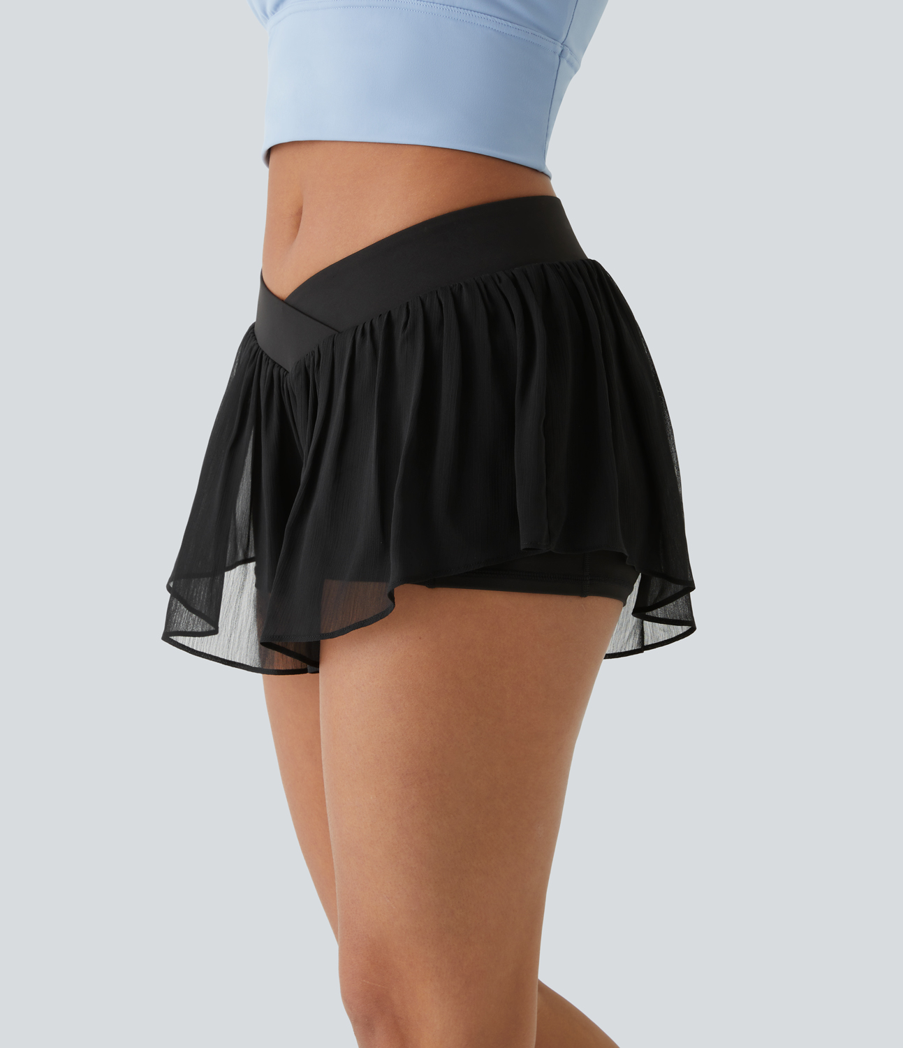 Halara Low Rise Crossover 2-in-1 Side Pocket Sheer Yoga Shorts Gym Short - Black - XL booty shorts compression shorts yoga shorts 