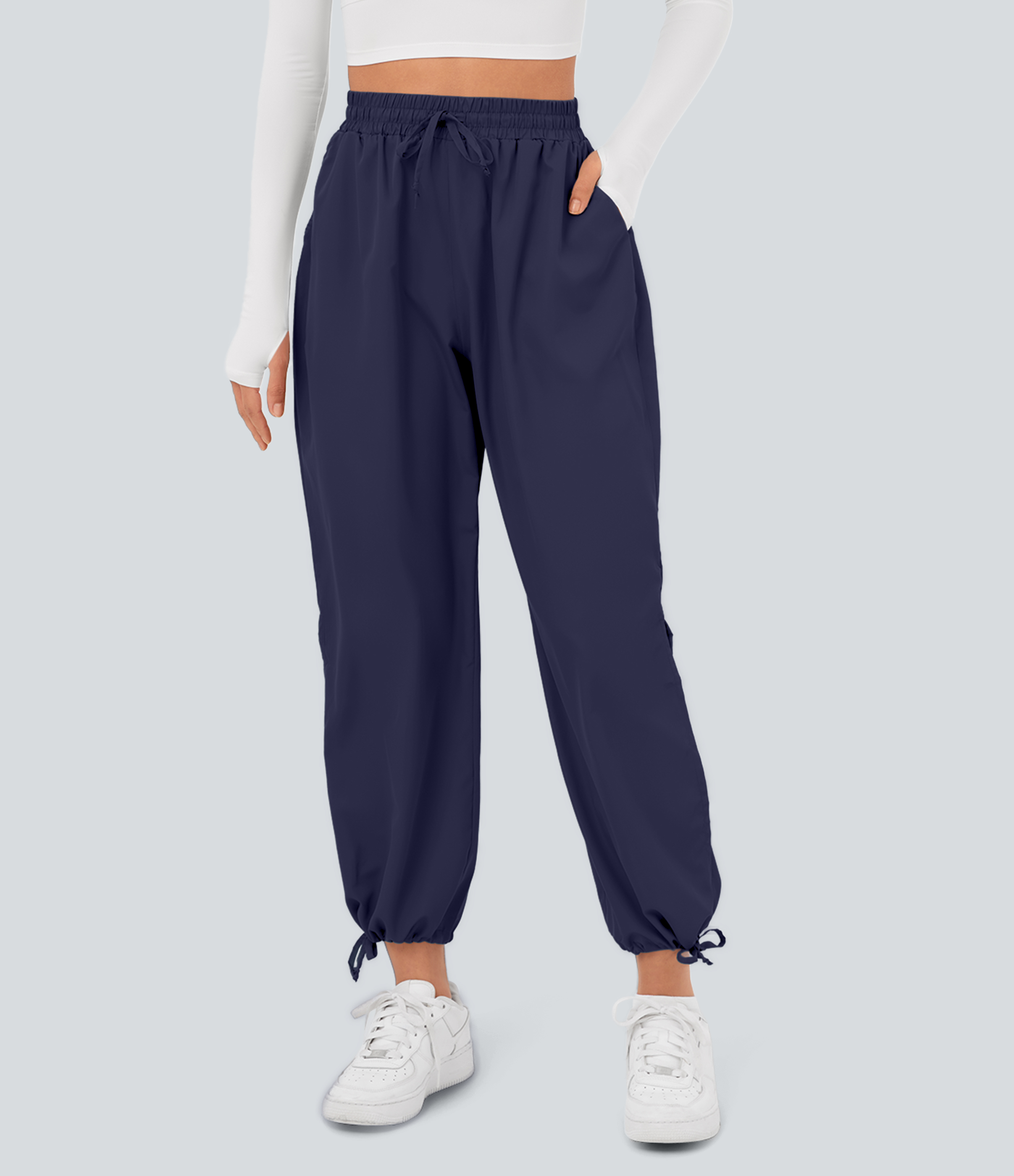 Halara Breezefulв„ў High Waisted Drawstring Side Pocket Split Hem Quick Dry Casual Joggers  - Black Diamond Blue - XS 