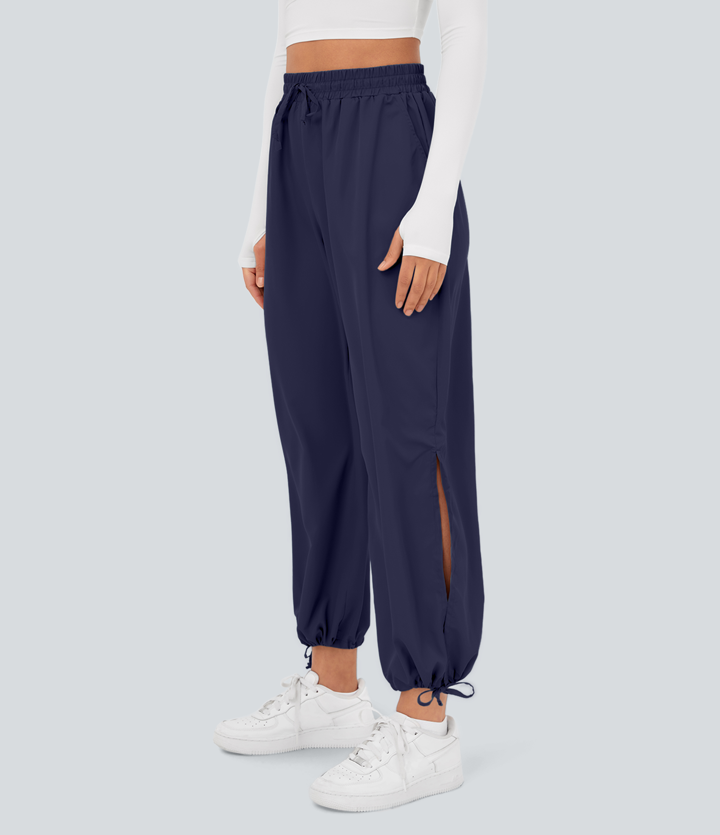 Halara Breezefulв„ў High Waisted Drawstring Side Pocket Split Hem Quick Dry Casual Joggers  - Black Diamond Blue - XS 