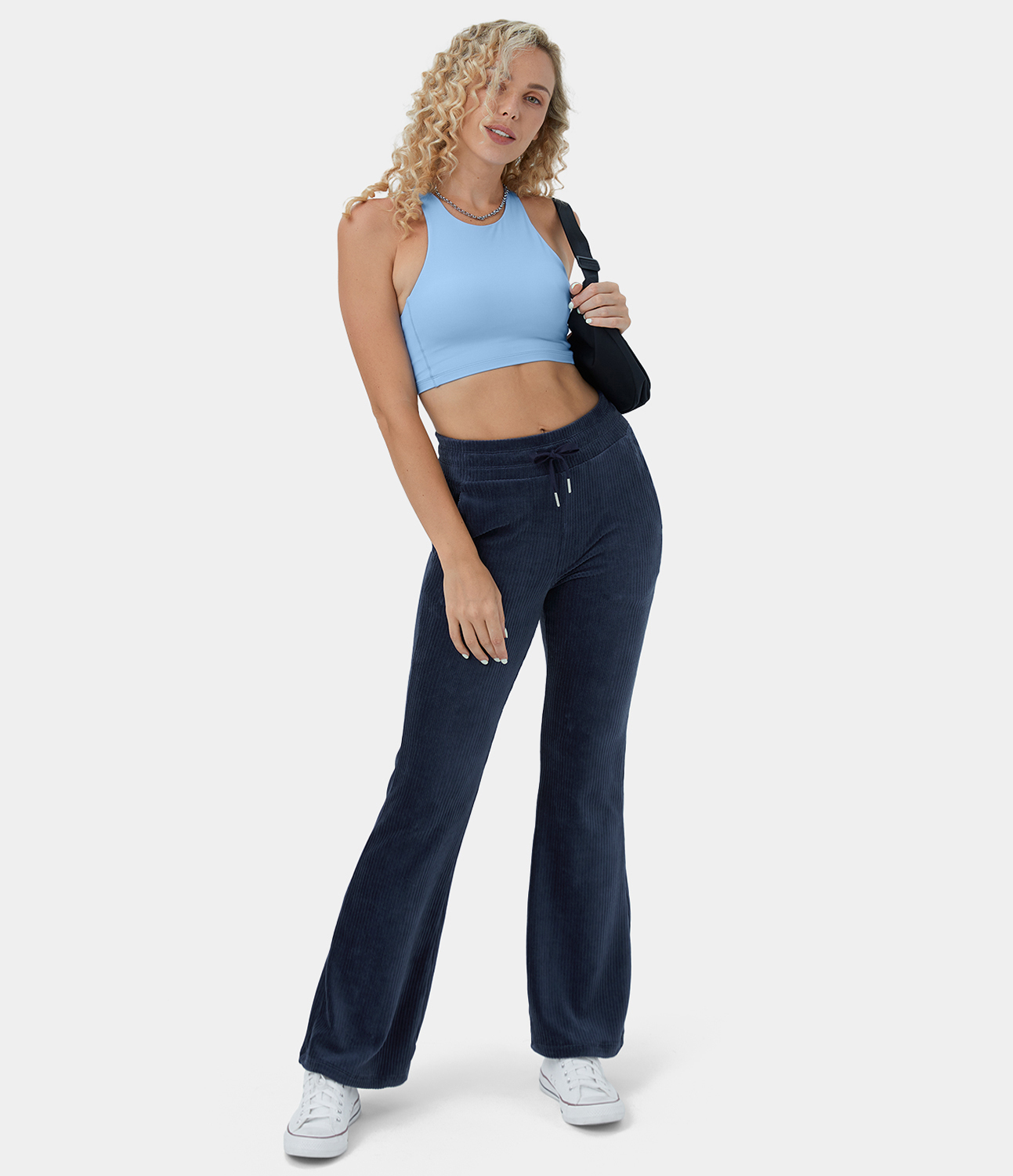 Women's High Waisted Drawstring Side Pocket Flare Casual Corduroy Pants ...