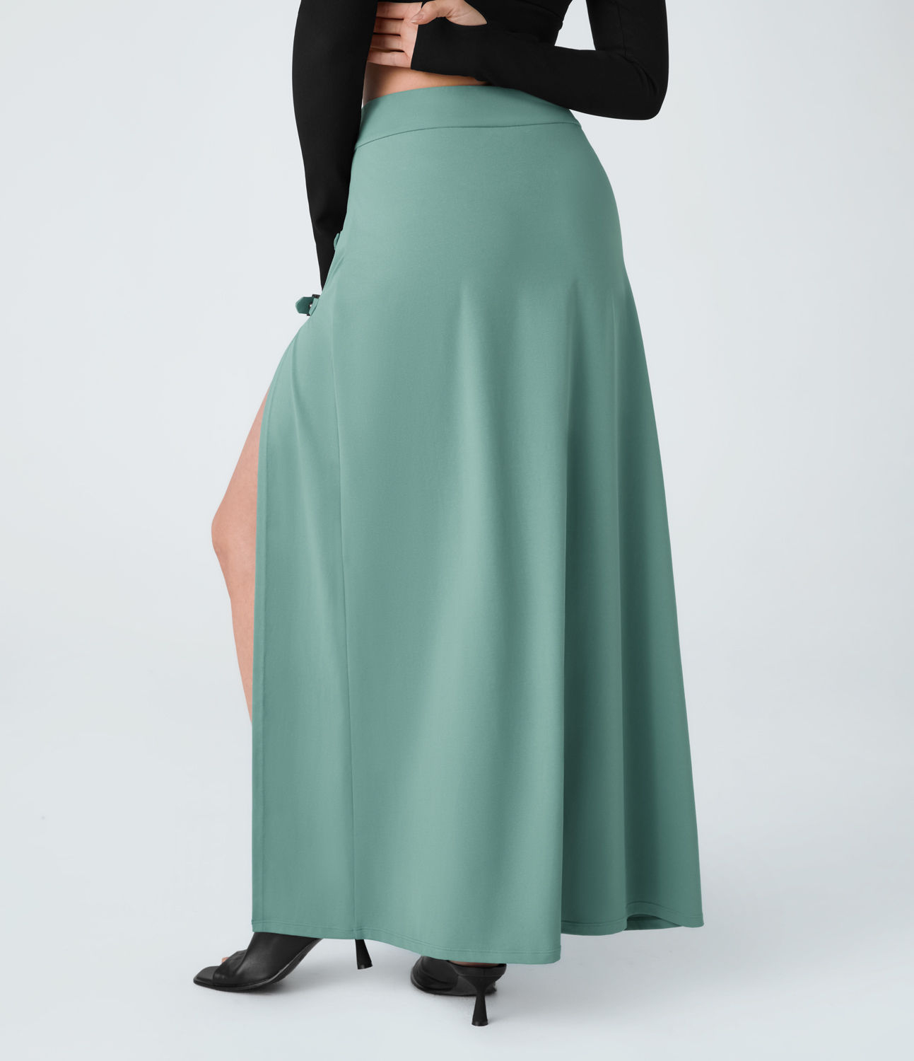 Halara High Waisted Decorative Buckle Split 2-in-1 Maxi Casual Skirt  - Azure - XS(regular) 