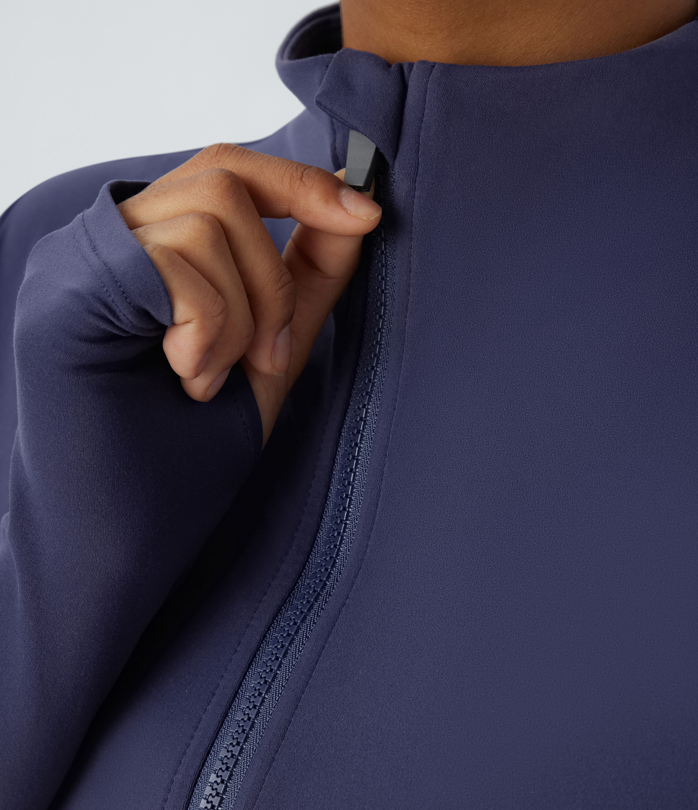 Halara Softlyzeroв„ў Stand Collar Zipper Thumb Hole Cropped Yoga Jacket-UPF50+  - Peacoat - XS 