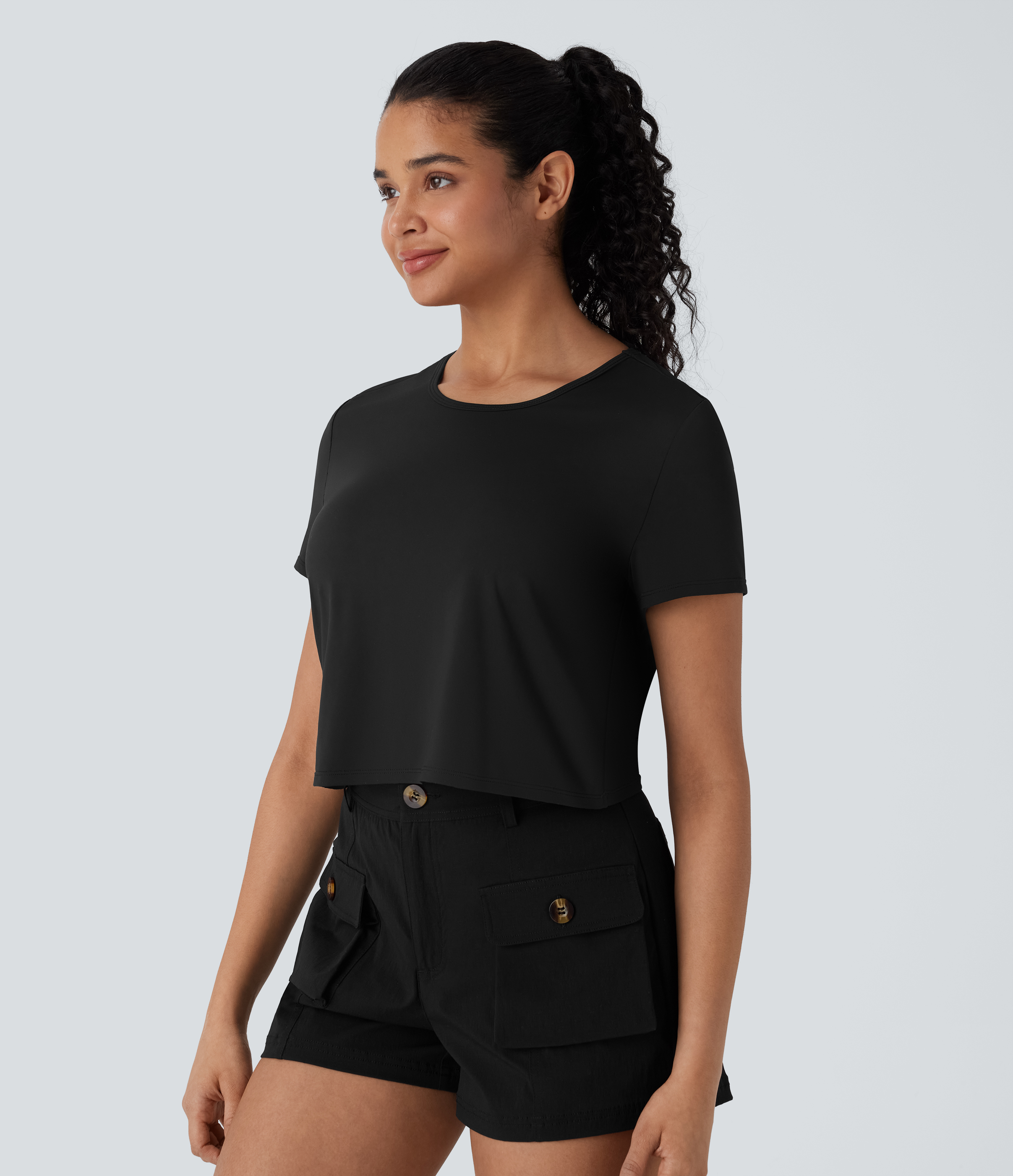 Halara Cut Out Twisted Cropped Hiking Sports Top-UPF40+  - Black - M 