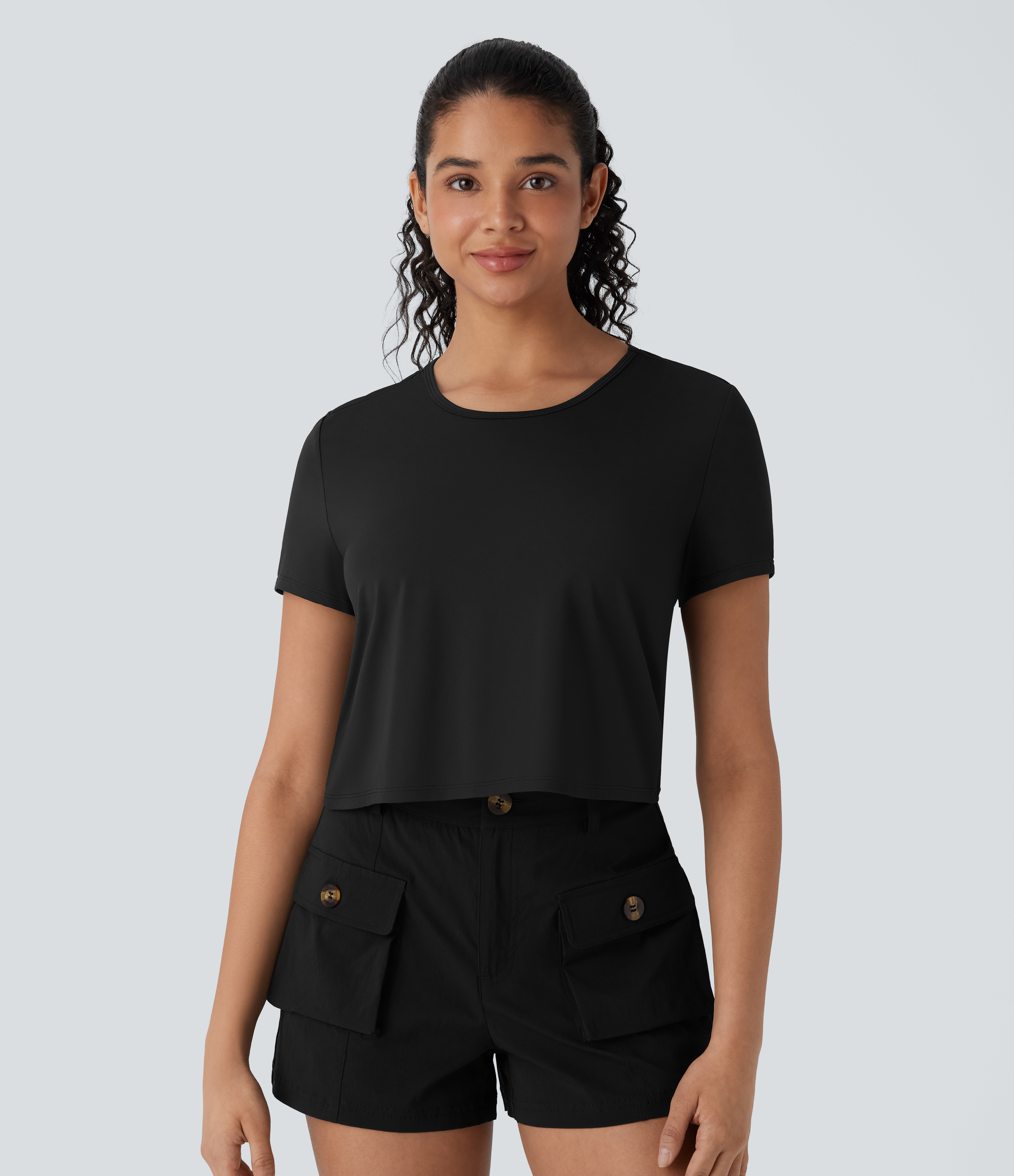 Halara Cut Out Twisted Cropped Hiking Sports Top-UPF40+  - Black - M 